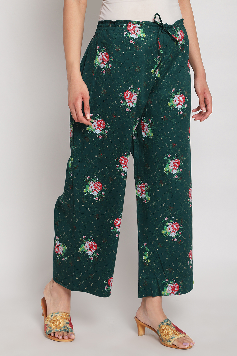 Green Cotton Palazzo Pants at Biba India