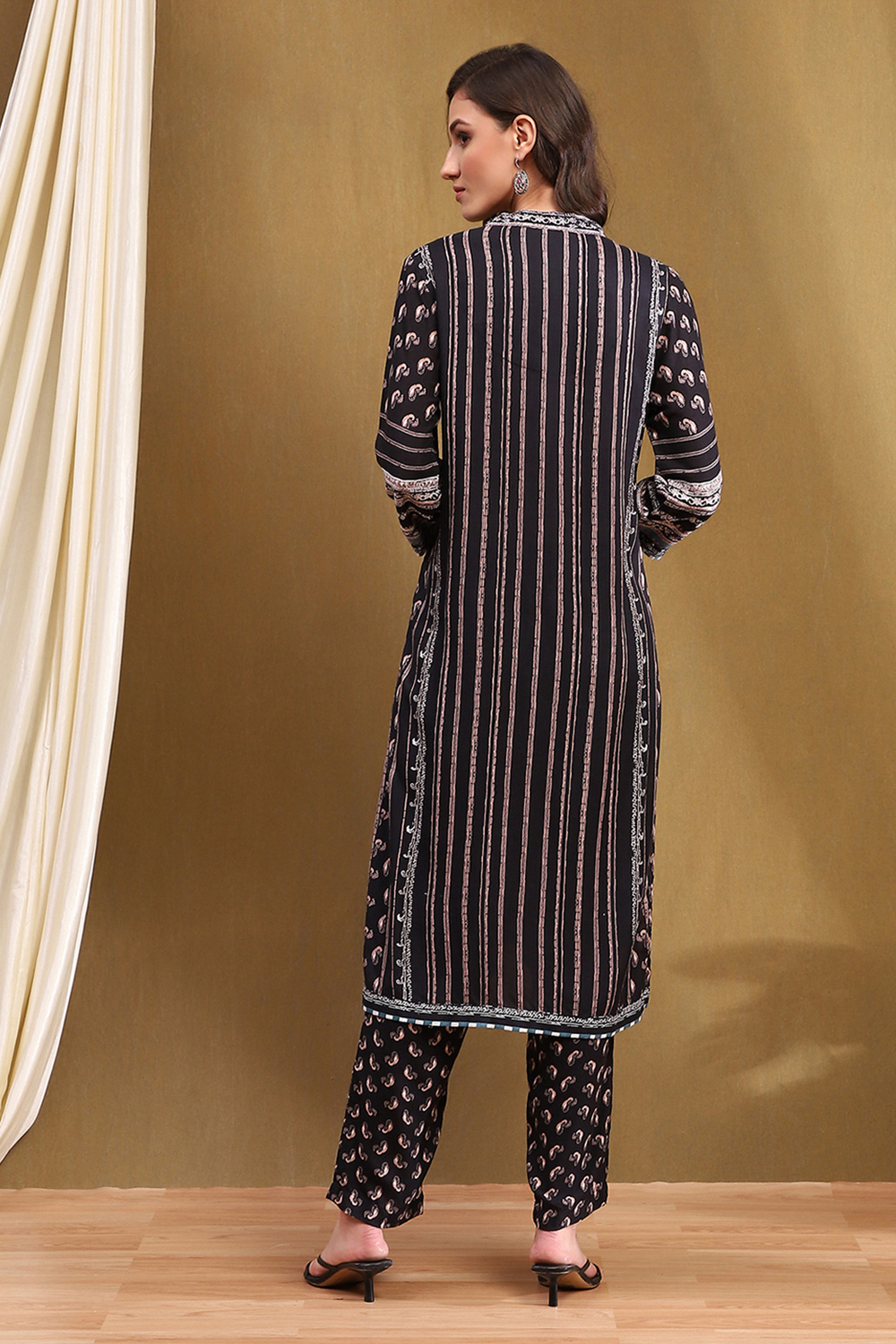 Black Viscose Rayon Straight Kurta