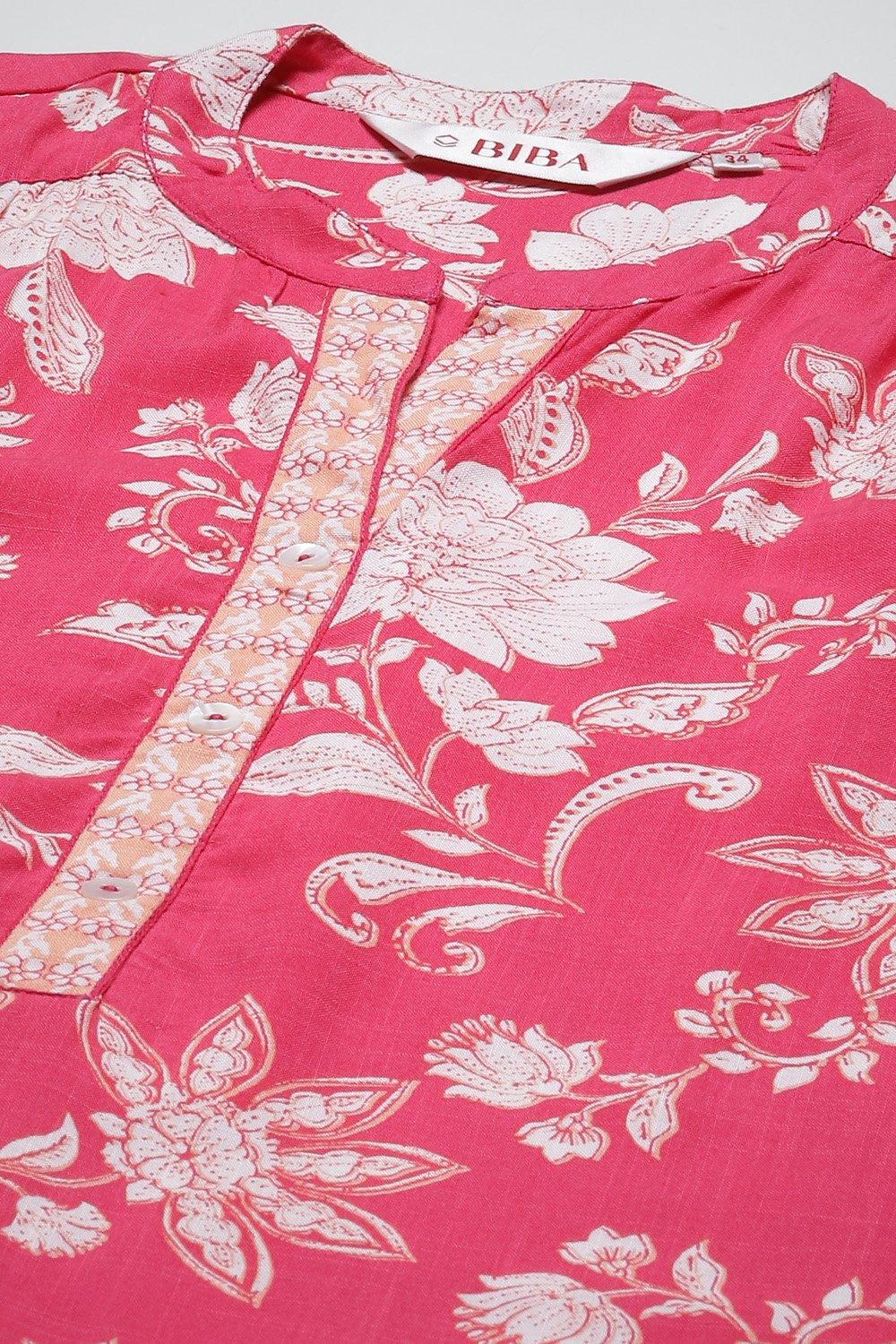 Pink LIVA Straight Printed Kurta image number 5