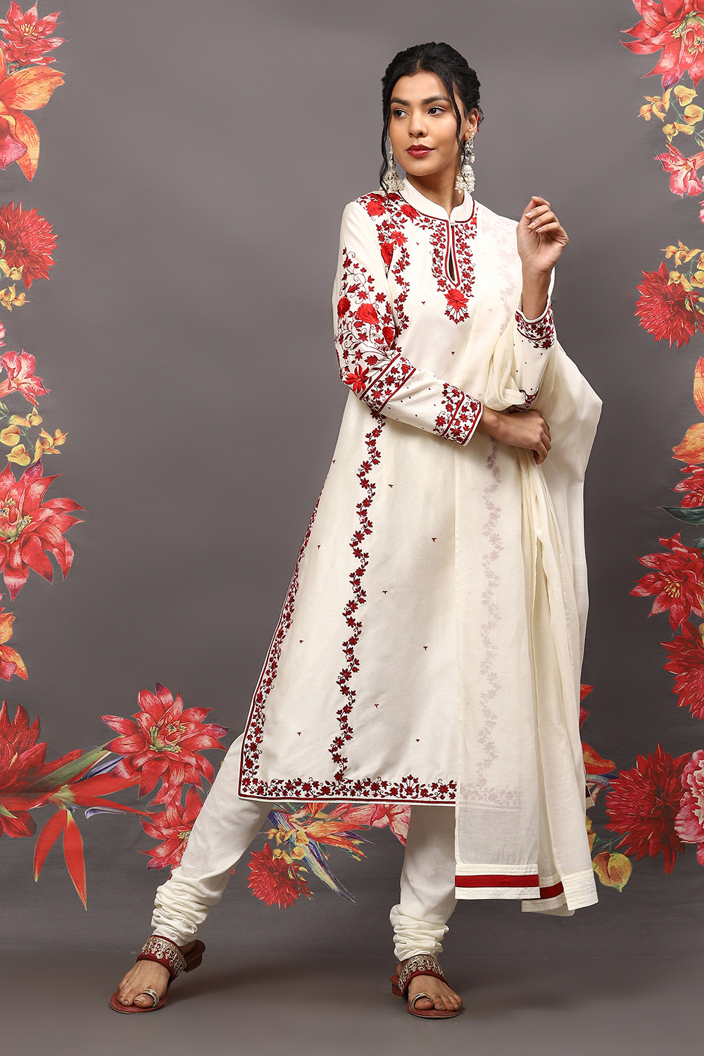 Rohit Bal Off White Cotton Blend Straight Kurta Suit Set image number 6