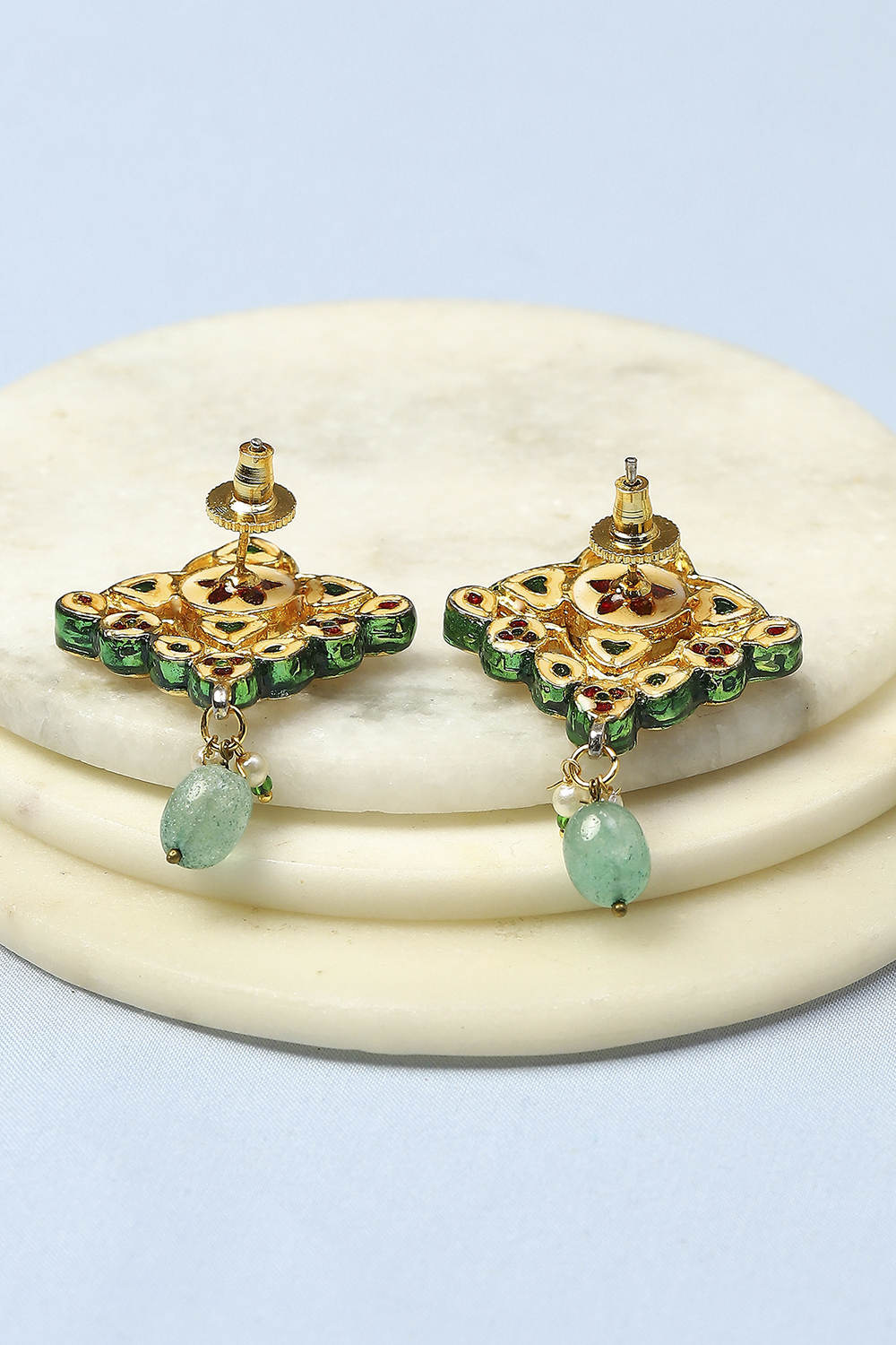 Green Kundan Festive Studs image number 2