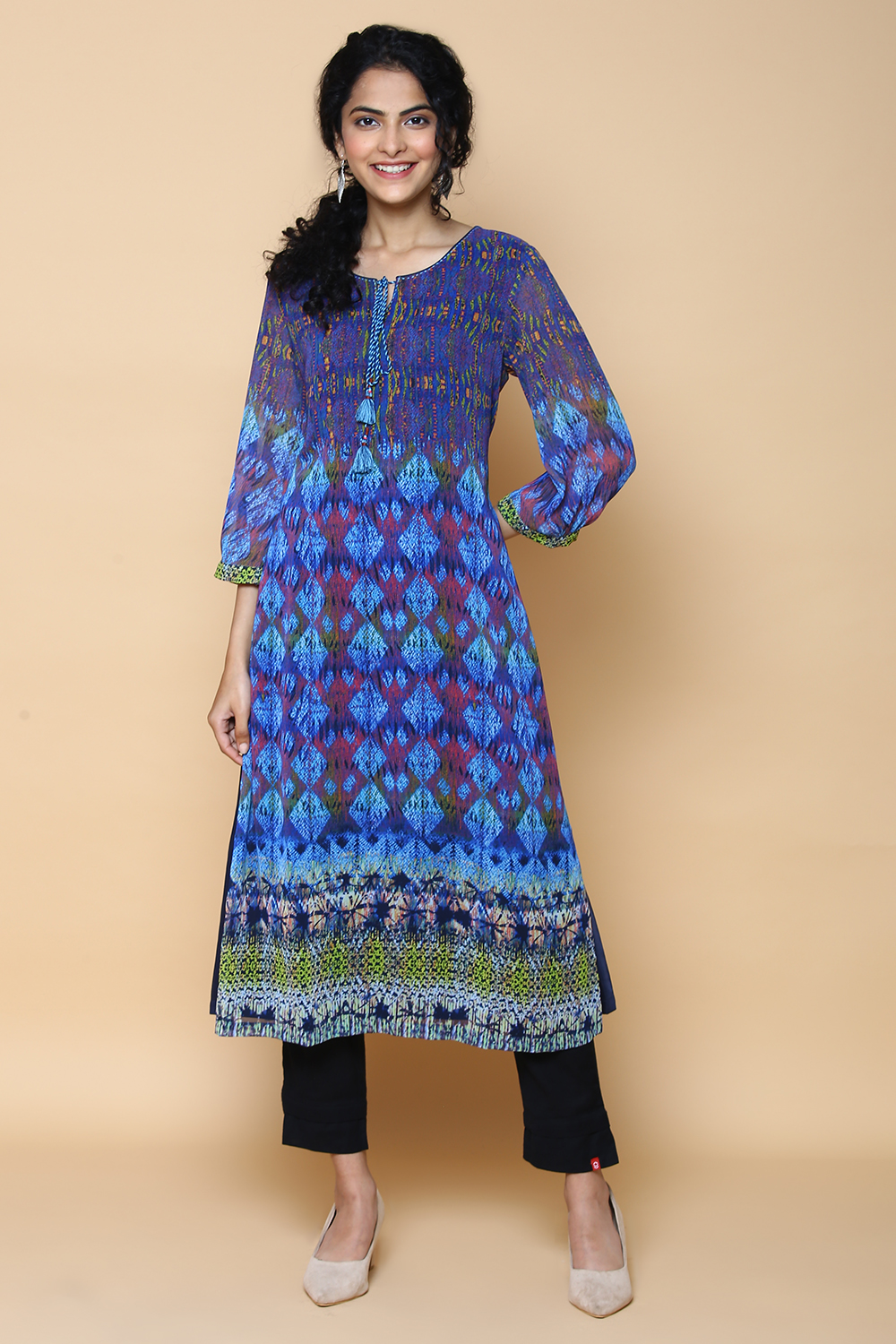 Indigo Art Silk Printed Kurta image number 0