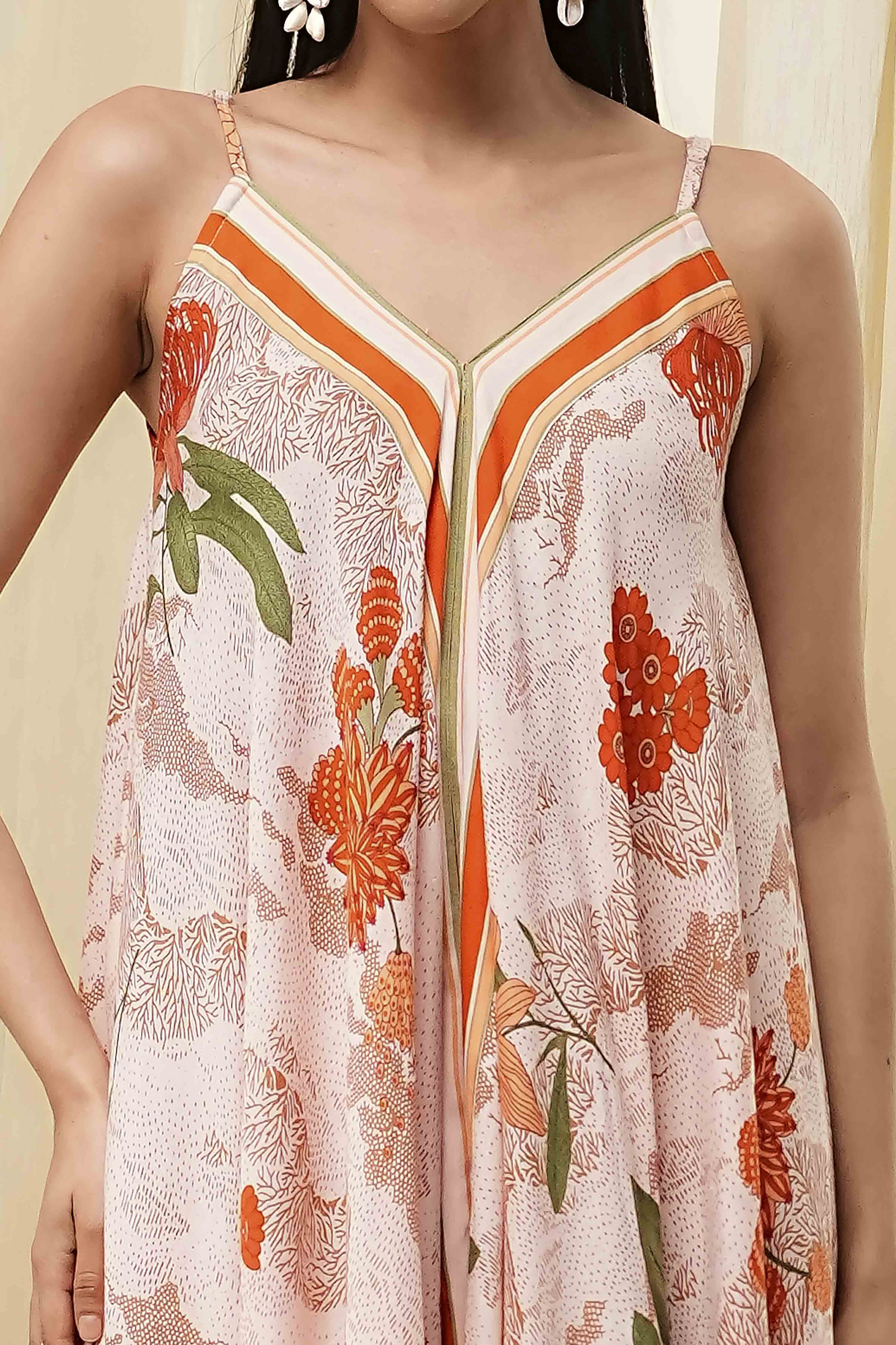 Beige Floral Printed Strappy Relaxed Maxi Dress image number 1