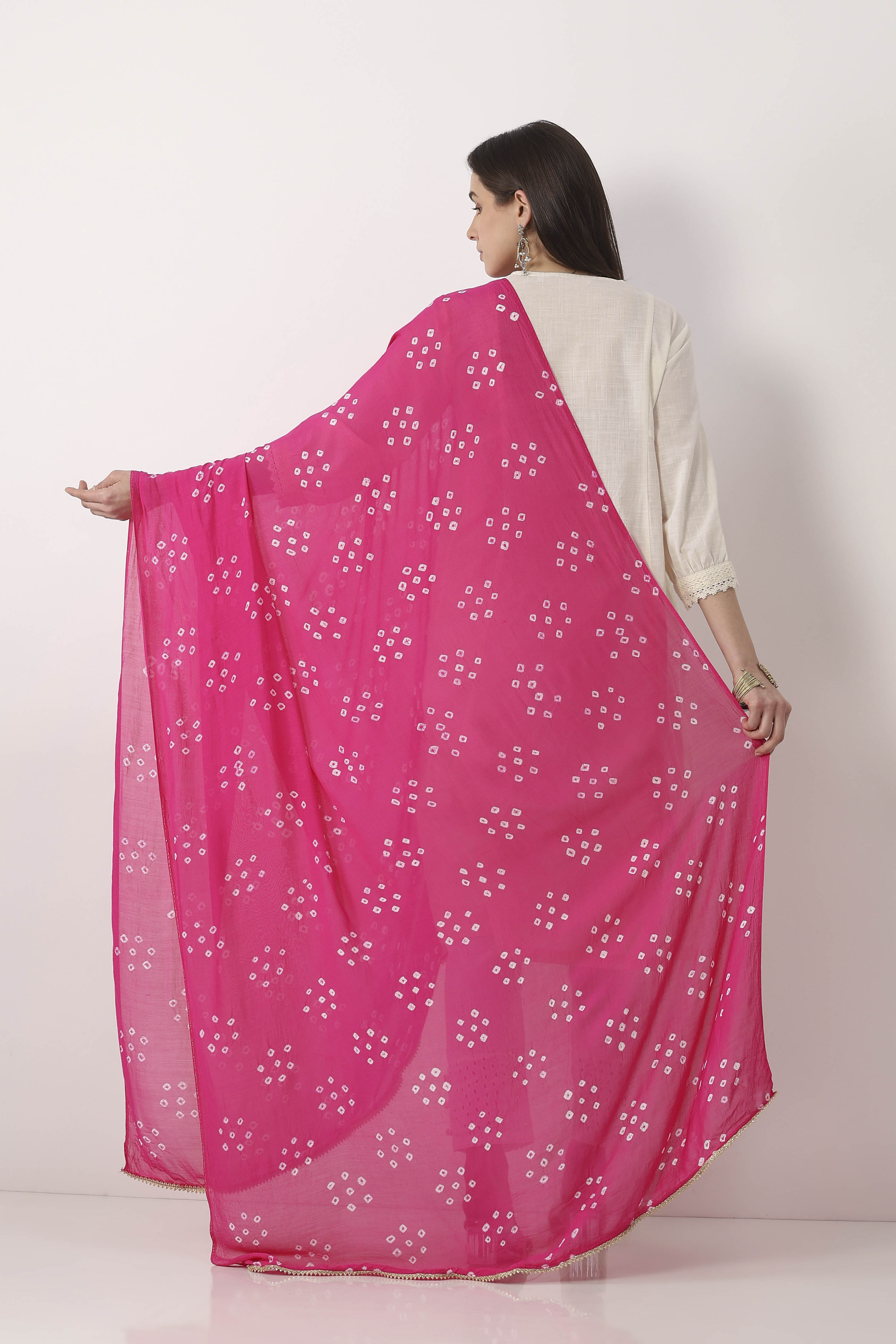 Rani Pink Mul Cotton Bandhani Printed Dupatta image number 2