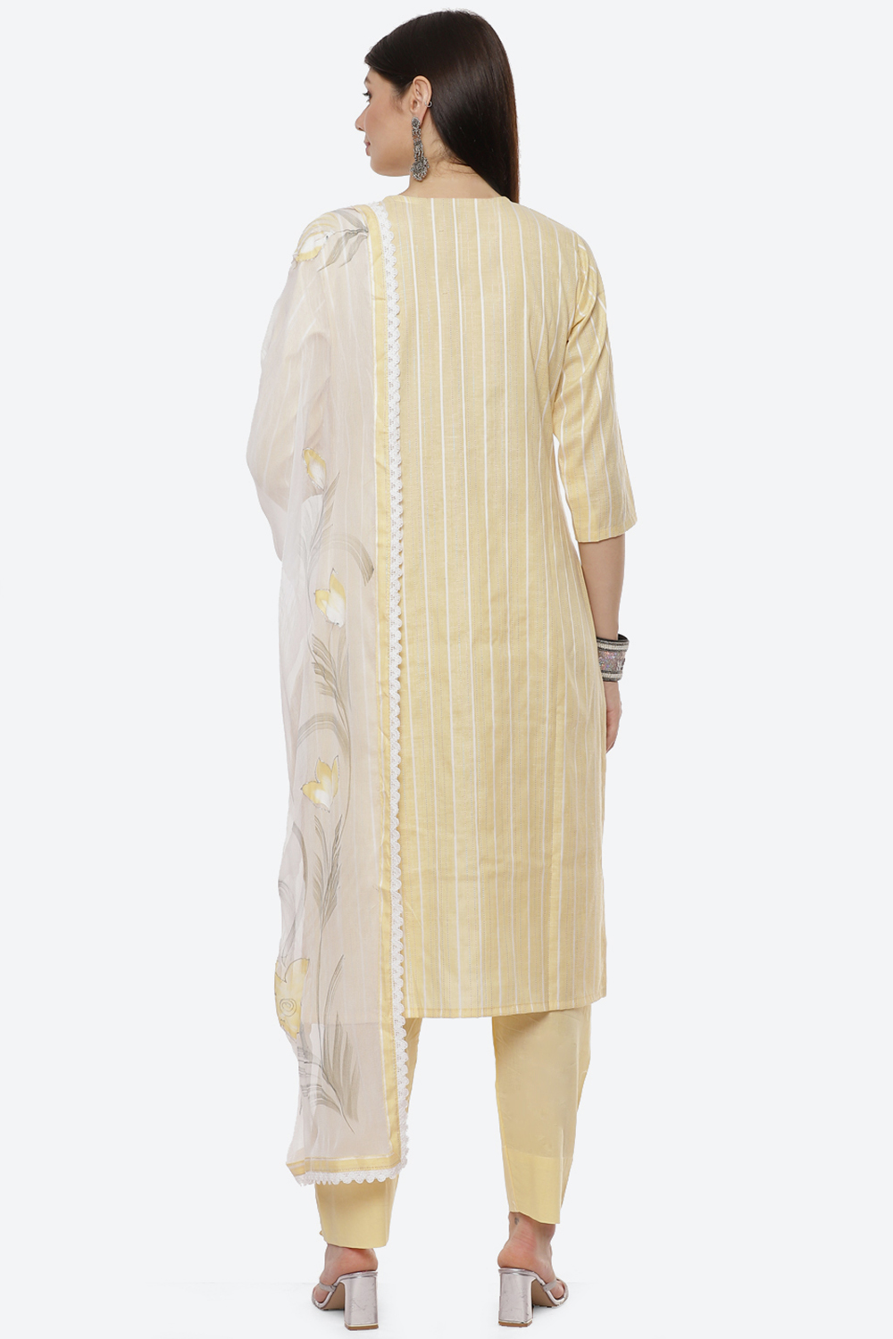 Yellow Cotton Unstitched Suit Set image number 4