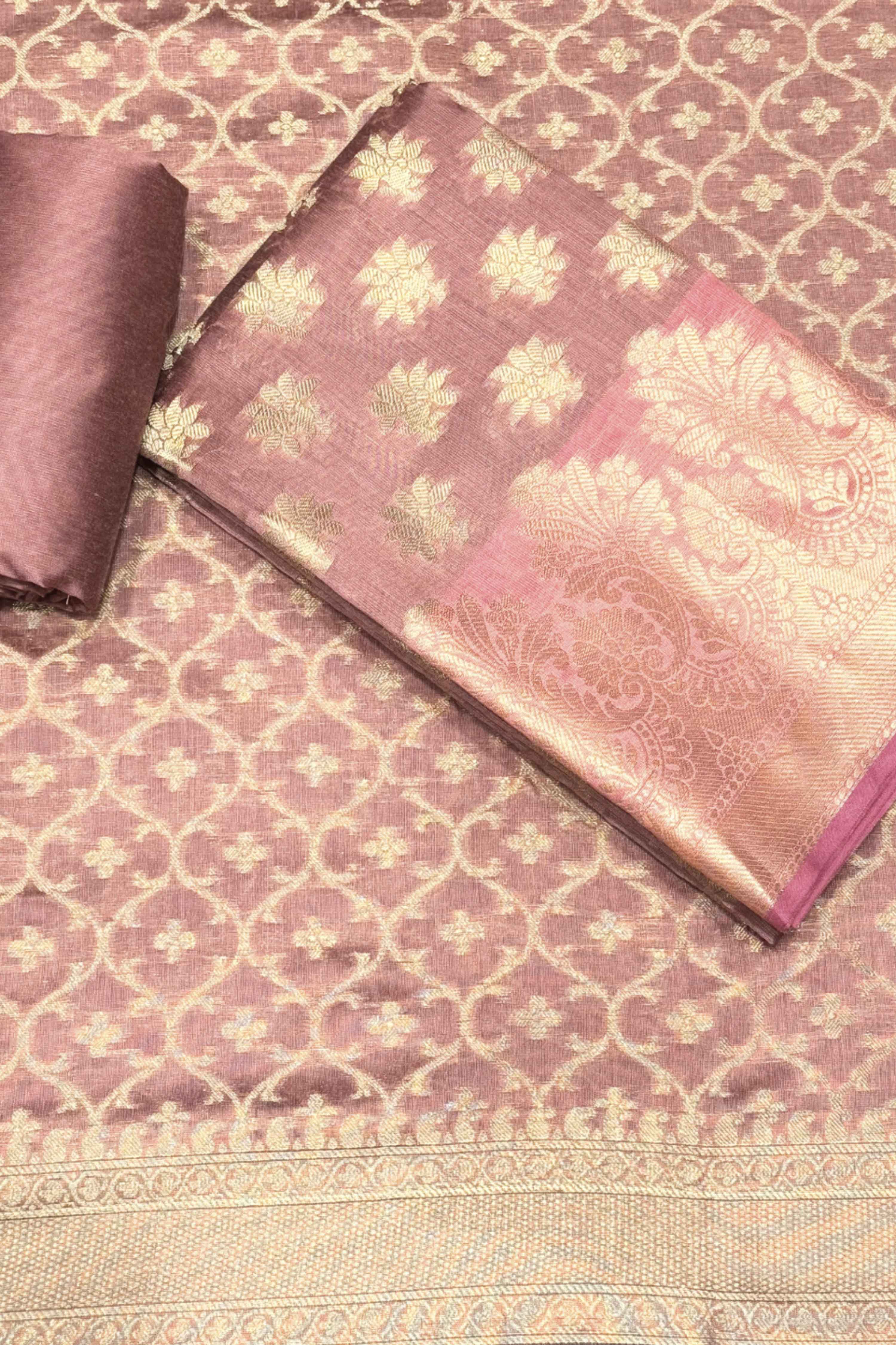 Purple Chanderi Banarsi Weave Unstitched Suit Set image number 0