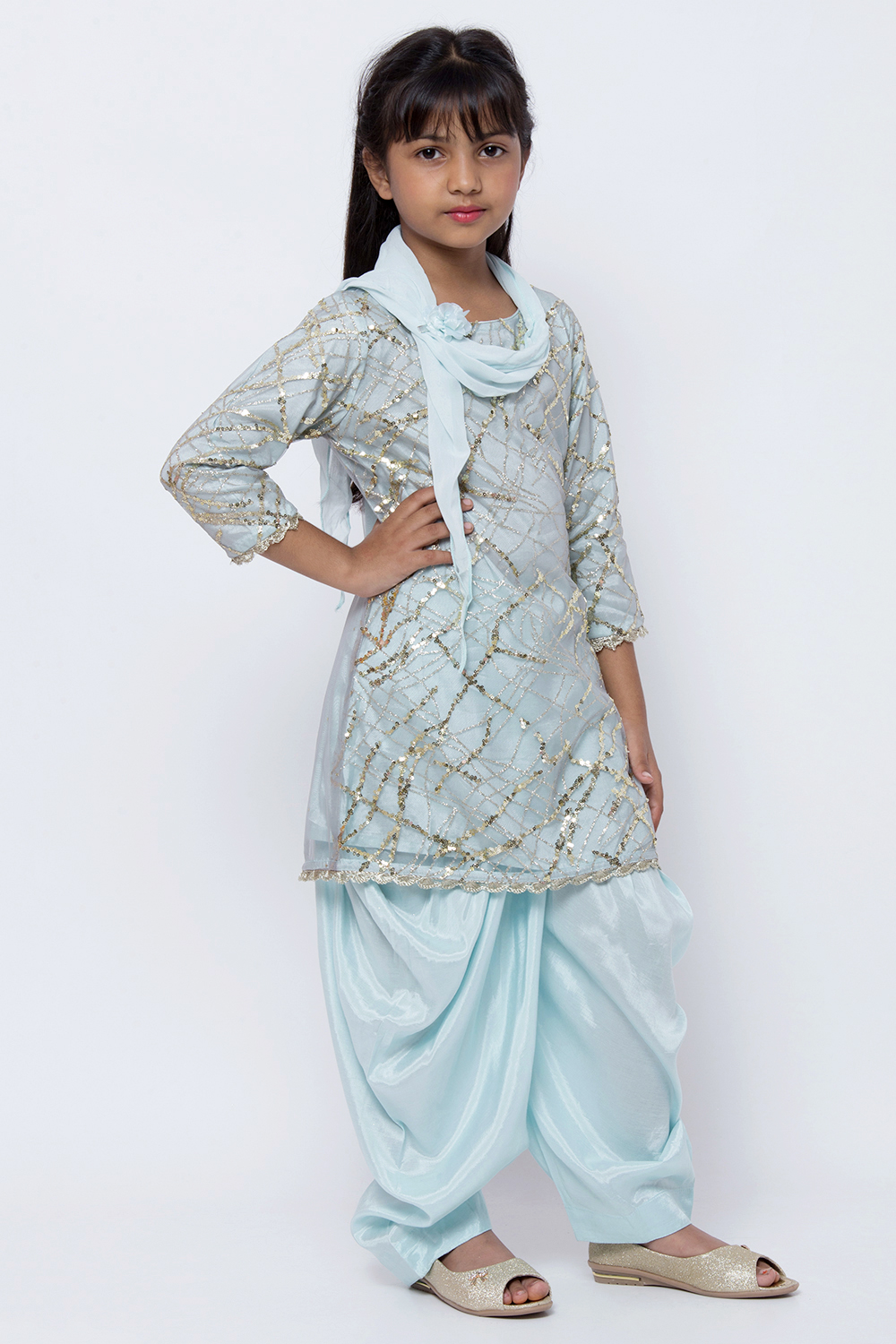 Sky Blue Nylon Straight Kurta Regular Pant Suit Set image number 3