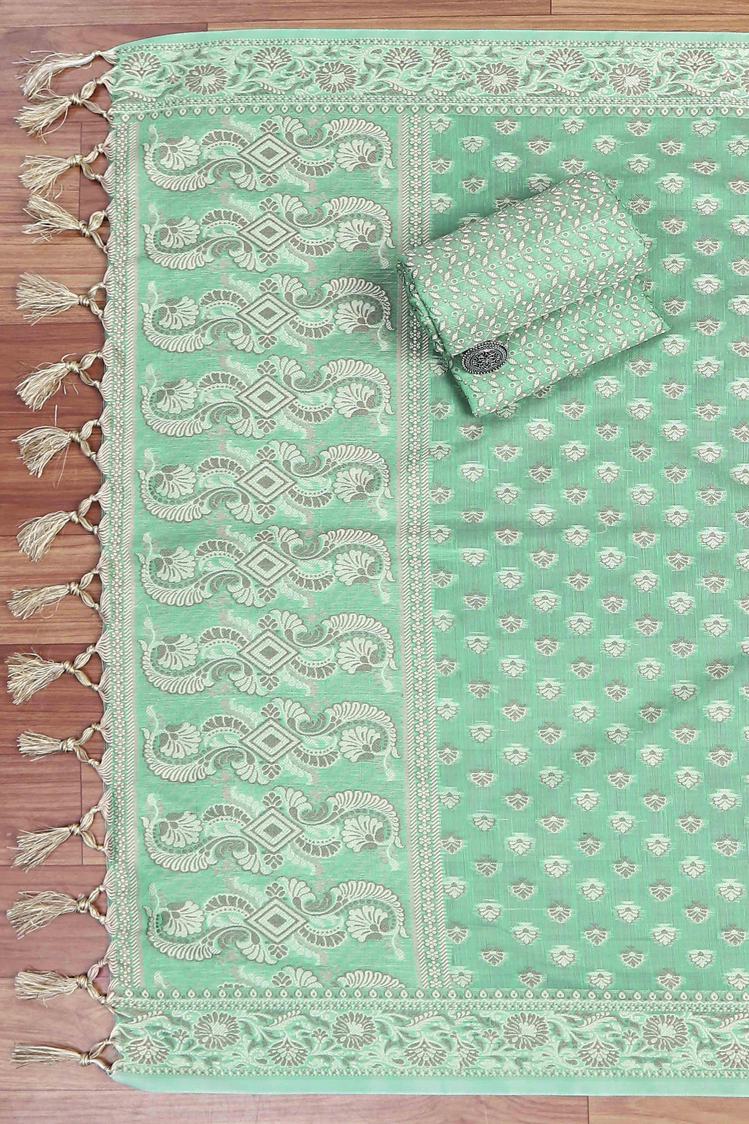 Mehendi Cotton Printed Embroidered Unstitched Suit Set image number 3