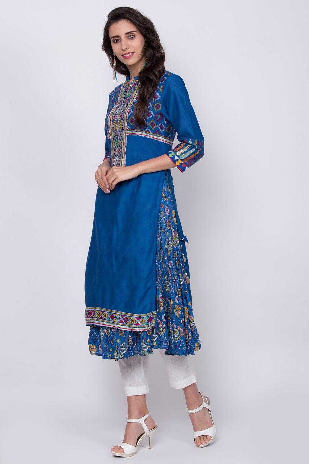 Ink Blue Cotton A-Line Printed Kurta image number 2