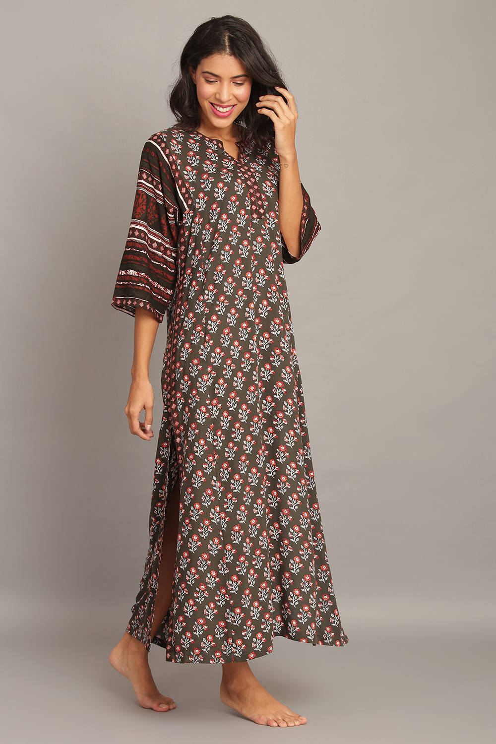 Blue Cotton Straight Printed Sleepwear image number 3