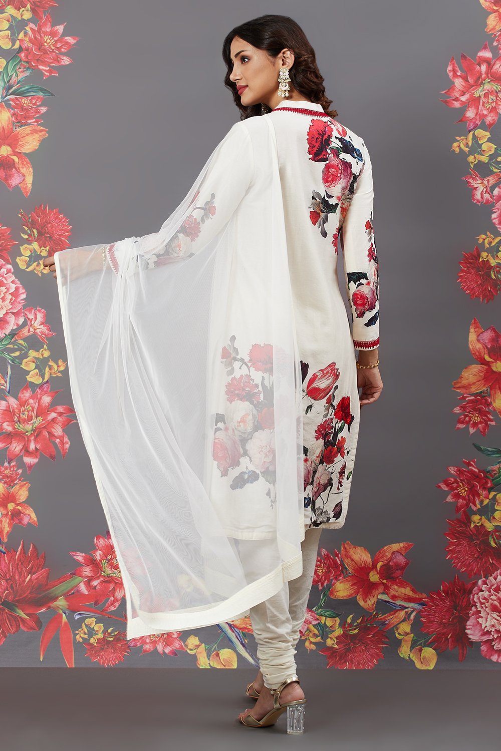 Rohit Bal Off White Cotton Straight Printed Suit Set image number 6