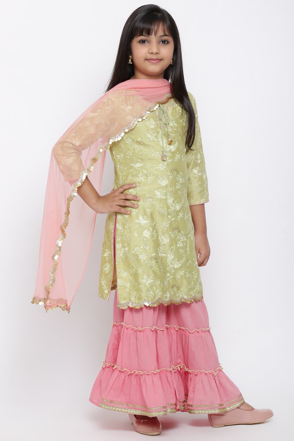 Green And Pink Sharara Kurta Sharara Suit Set image number 4