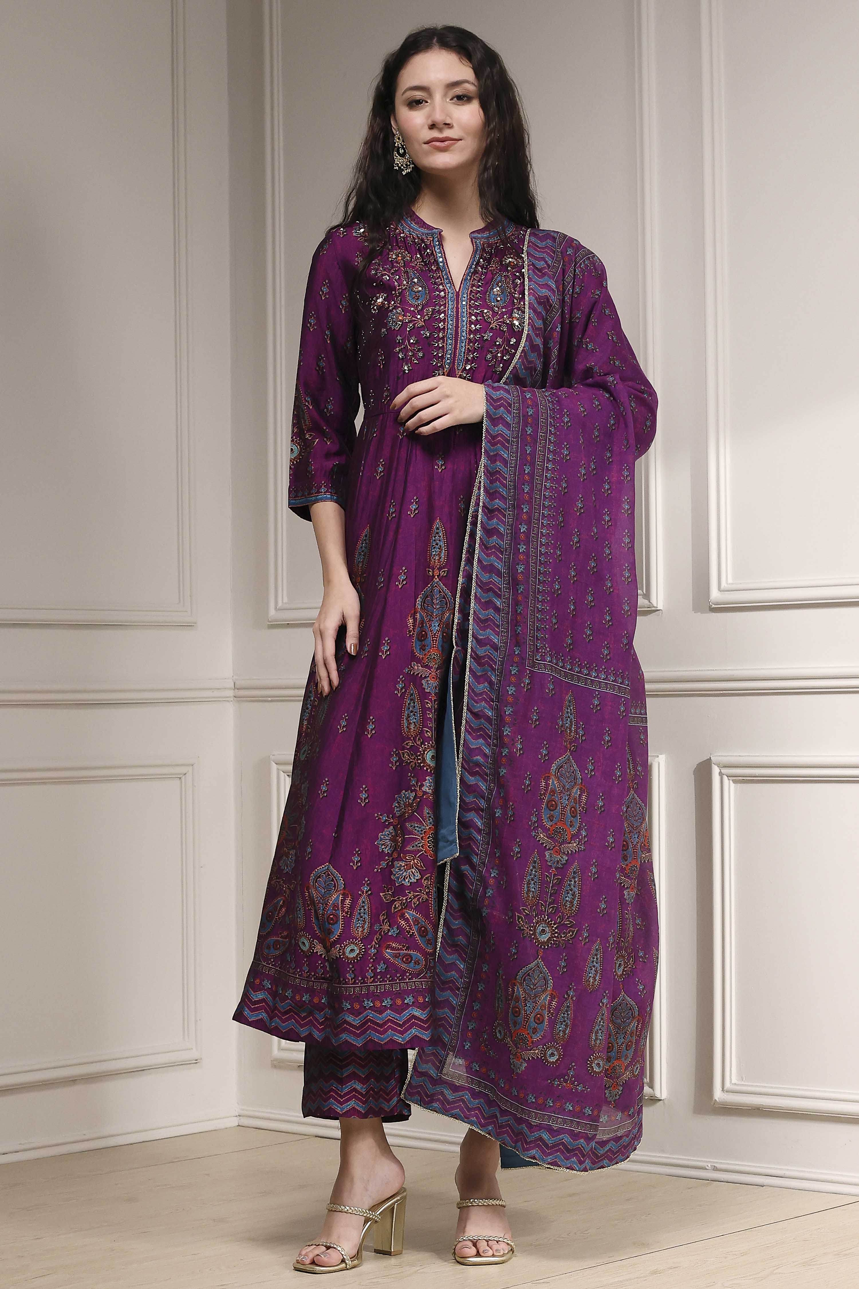 Green Printed Anarkali Suit Set image number 6