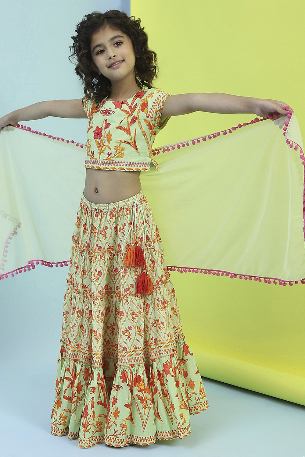 Lime Green Cotton Lehenga Set image number 7