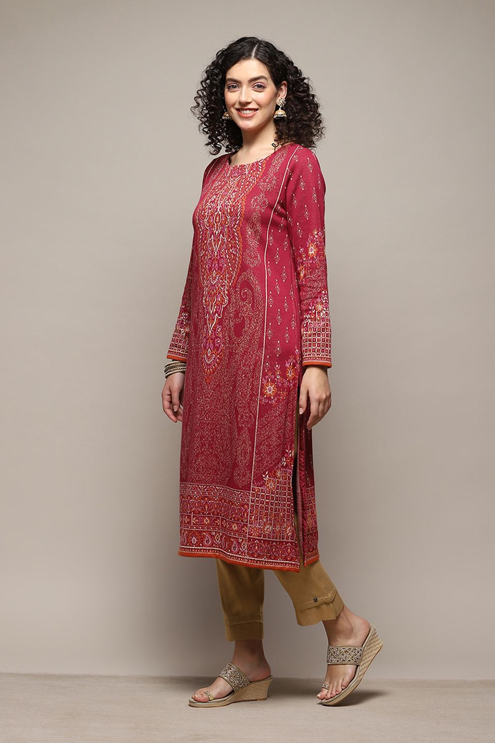 Berry Poly Cotton Straight Yarndyed Kurta image number 2