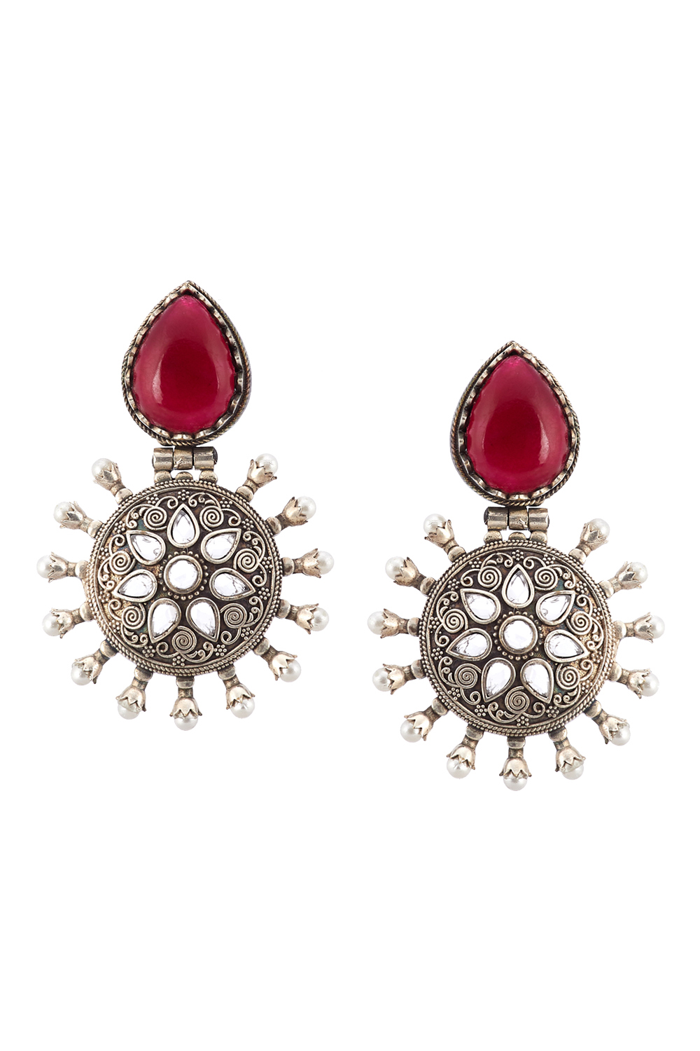 Oxidized And Maroon Earrings image number 2
