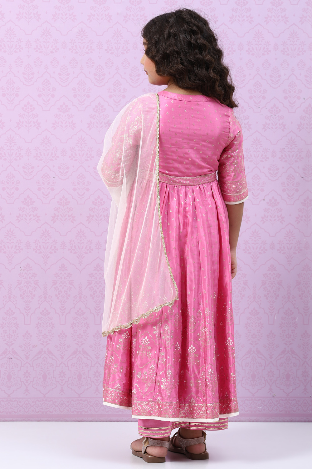 Pink Viscose Anarkali Straight Kurta Palazzo Suit Set image number 4