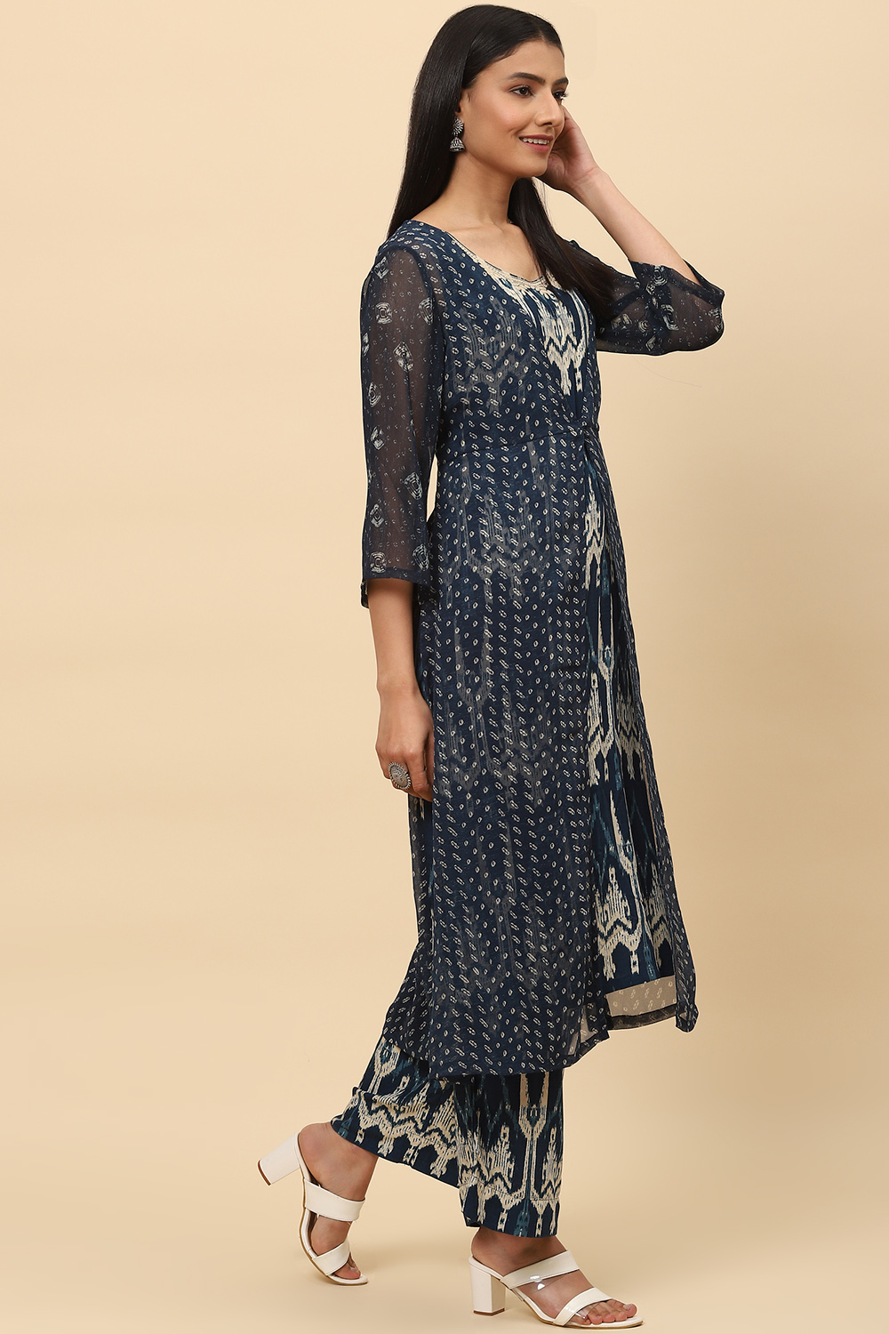 Indigo LIVA A Line Kurta image number 5