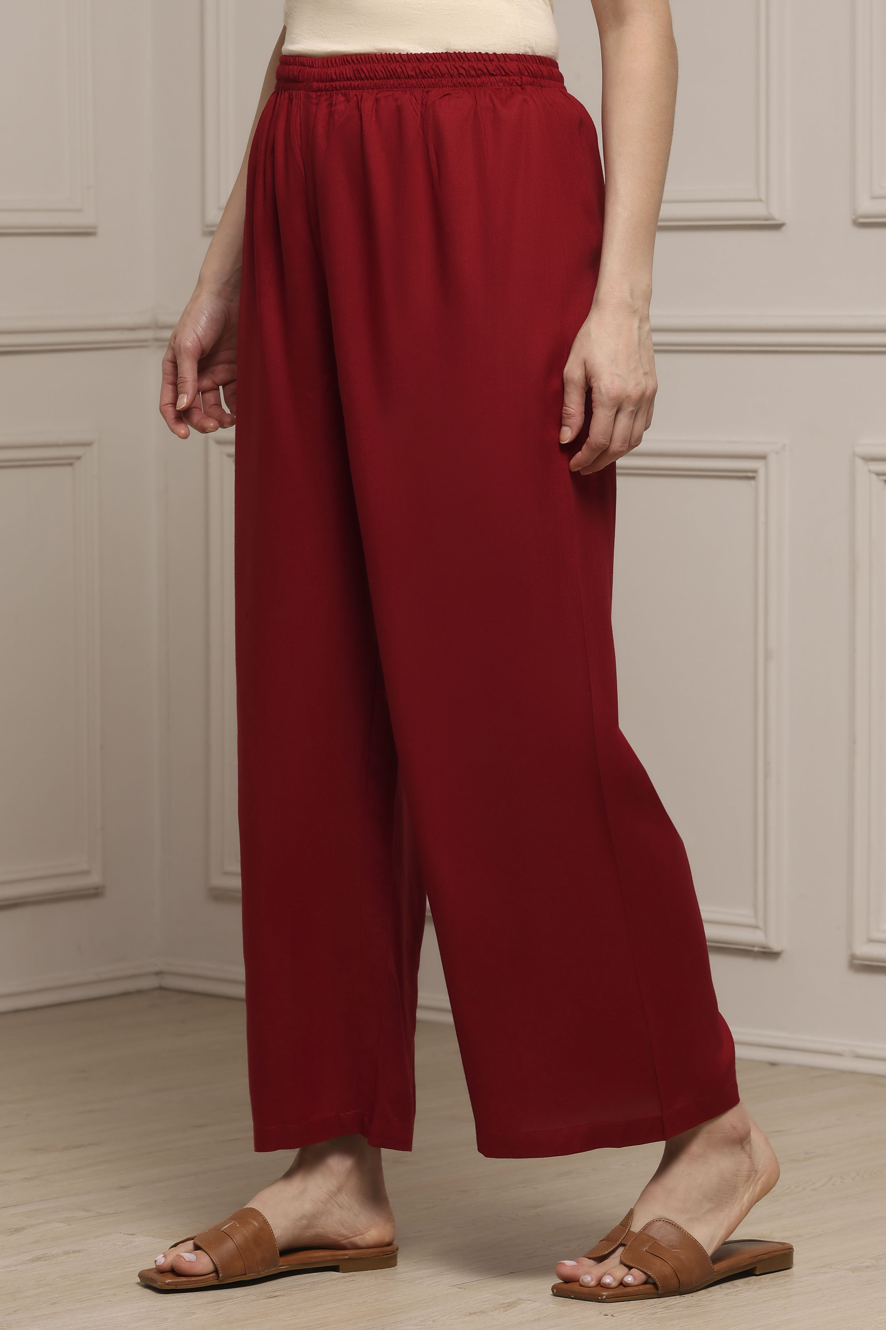 Blue Viscose Rayon Straight Palazzos image number 2