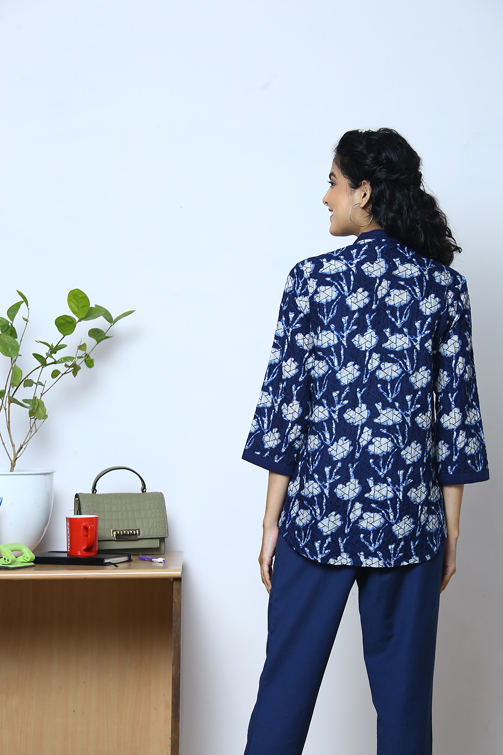 Indigo Cotton Shirt Printed Kurti image number 5