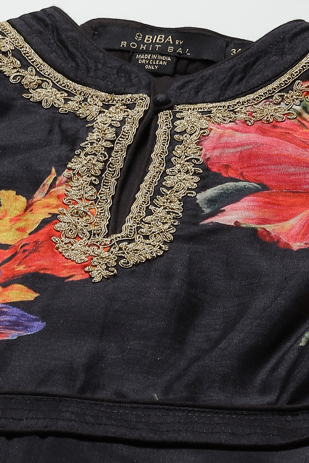 Rohit Bal Black Cotton Silk Anarkali Printed Suit Set image number 1