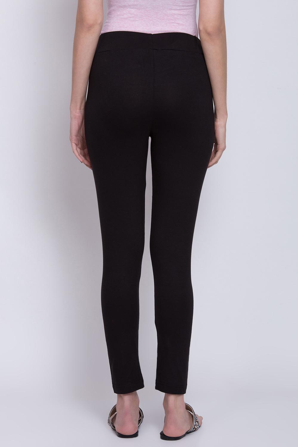 Black Viscose Lycra Solid Leggings image number 4