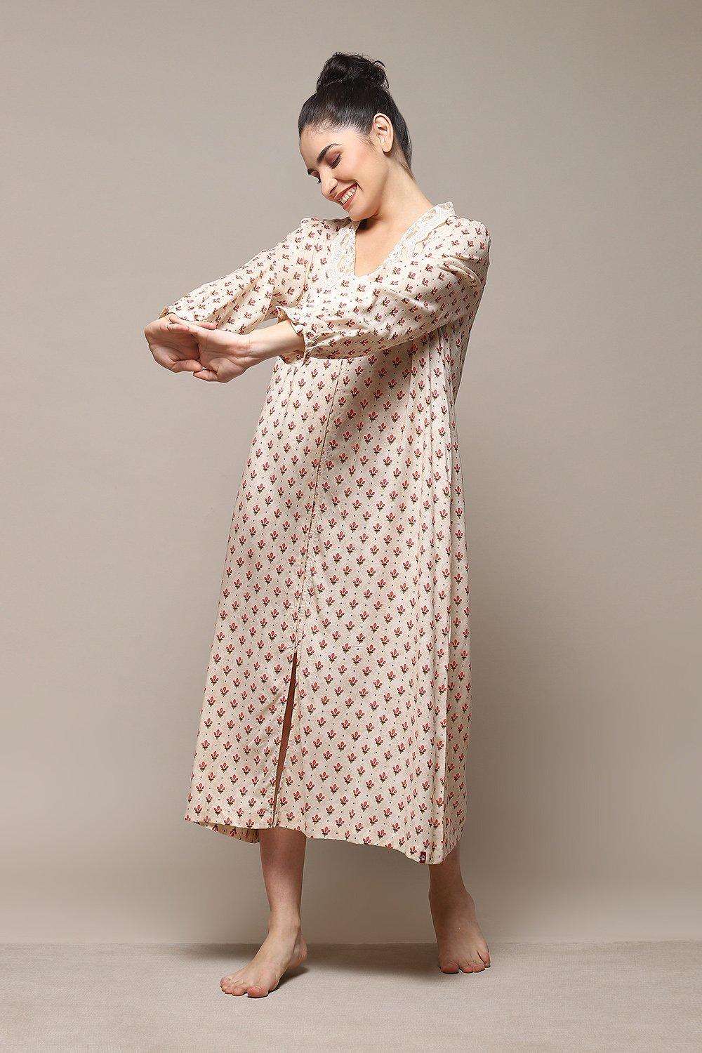 Off White Rayon Printed Sleepwear image number 0