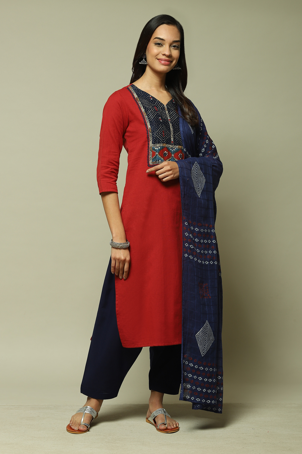 Indigo Cotton Blend Woven Unstitched Suit Set image number 1