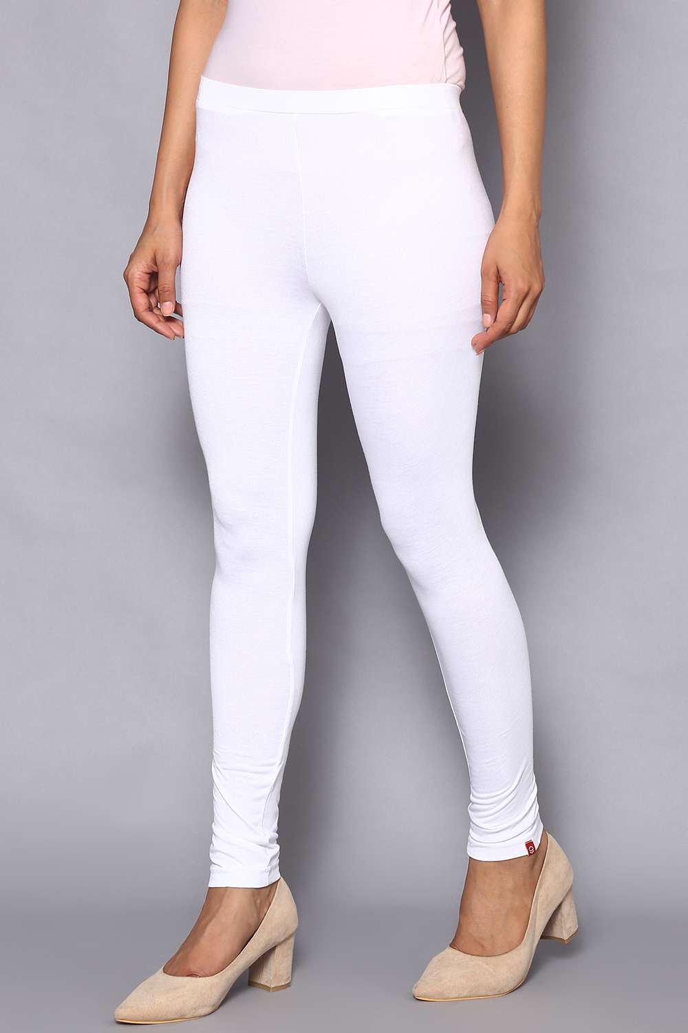 White Viscose Lycra Solid Leggings image number 2