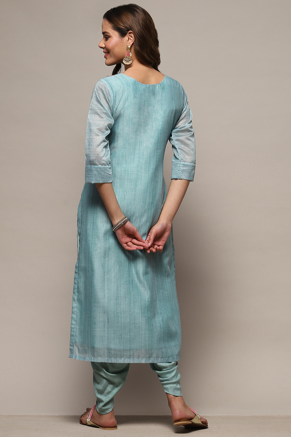 Blue Chanderi Unstitched Suit set image number 6