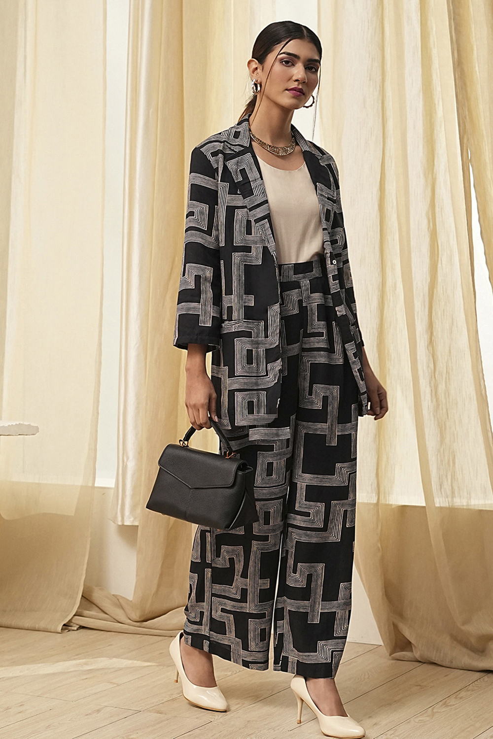 Black Viscose Printed Co-ord Set image number 0
