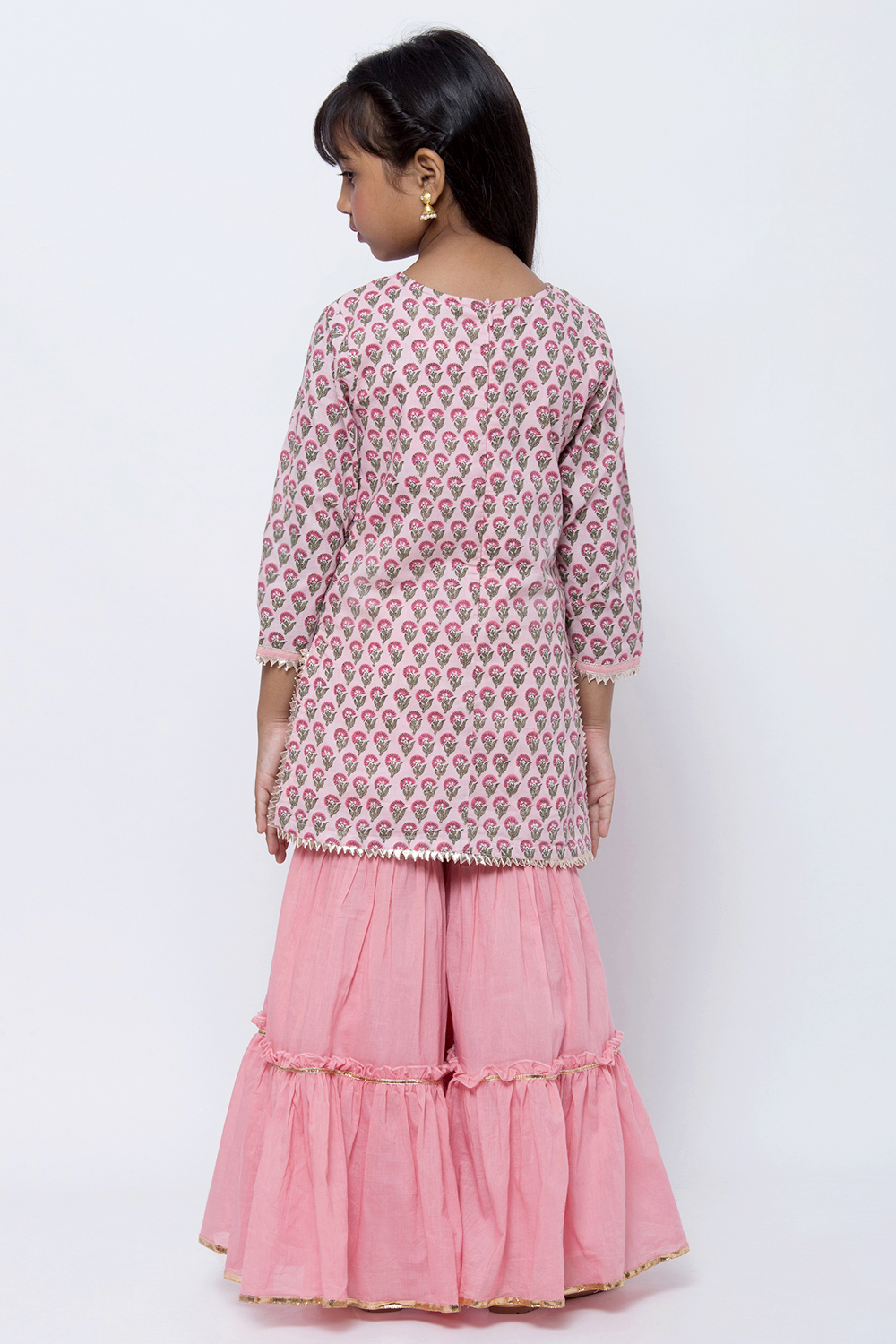 Light Pink Cotton Sharara Kurta Sharara Suit Set image number 4