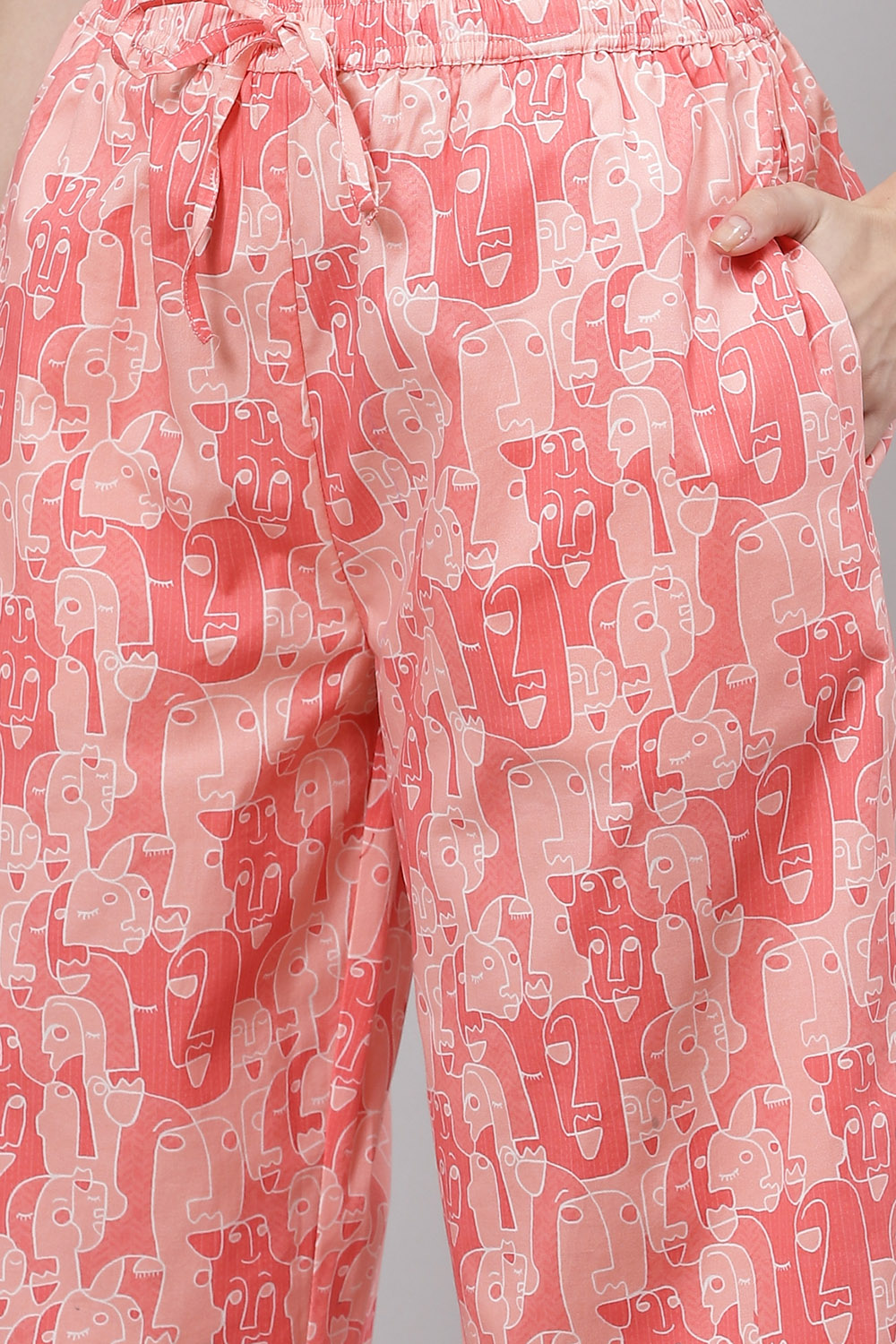 Pink Straight Cotton Three Piece Printed Sleepwear Set image number 2