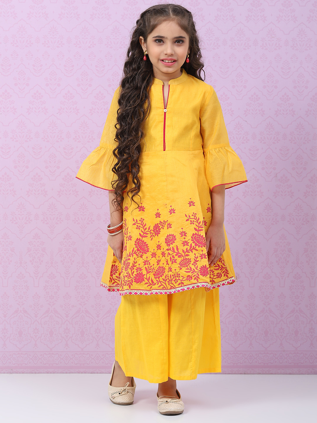 Yellow Art Silk Flared Printed Top image number 0