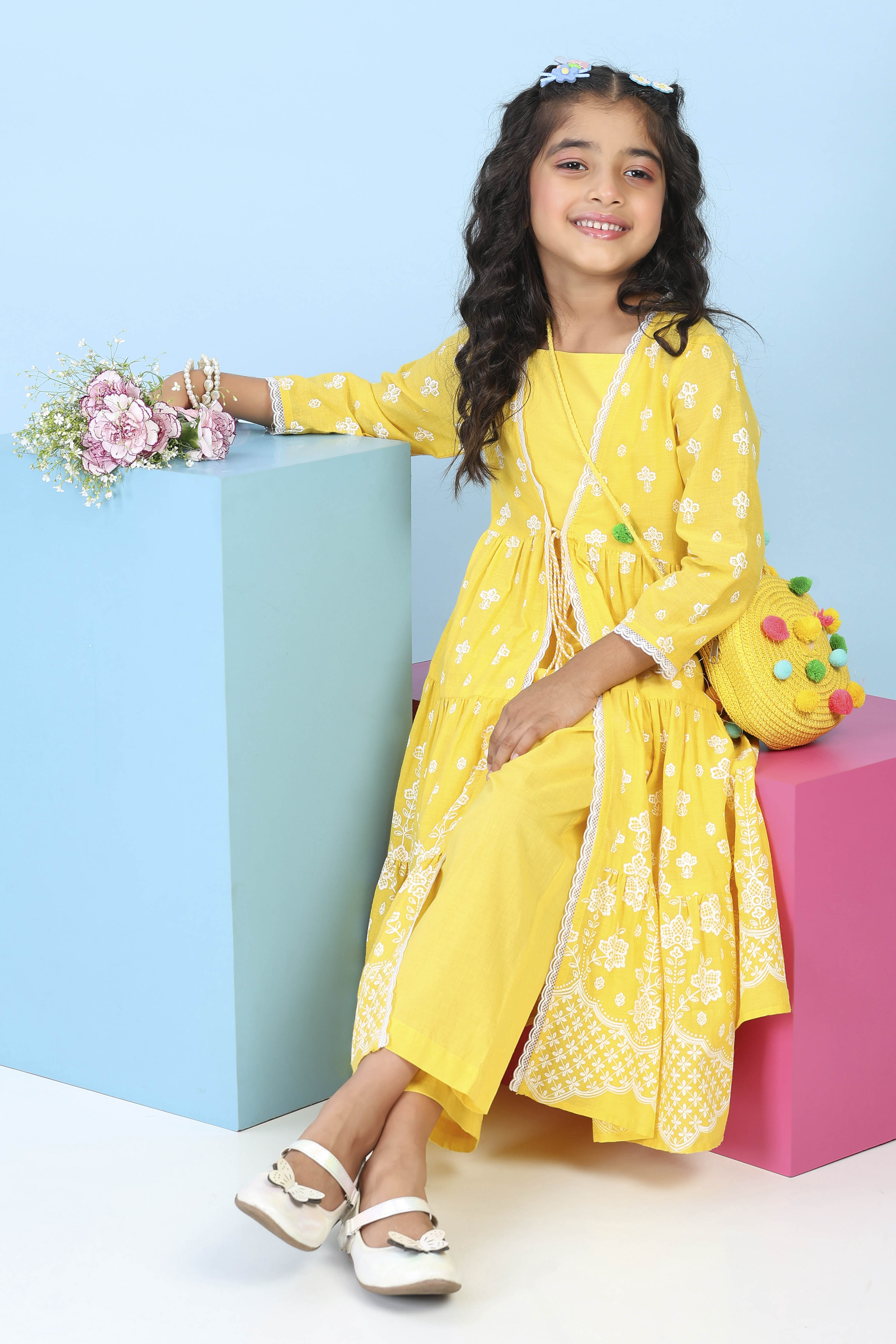 Yellow Cotton Printed Straight Suit Set image number 0