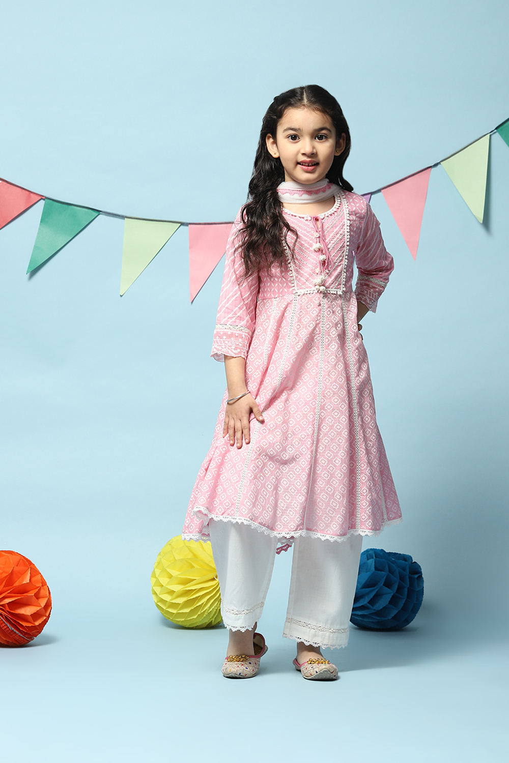 Pink Cotton Kalidar Kurta Narrow Pants Suit Set image number 7