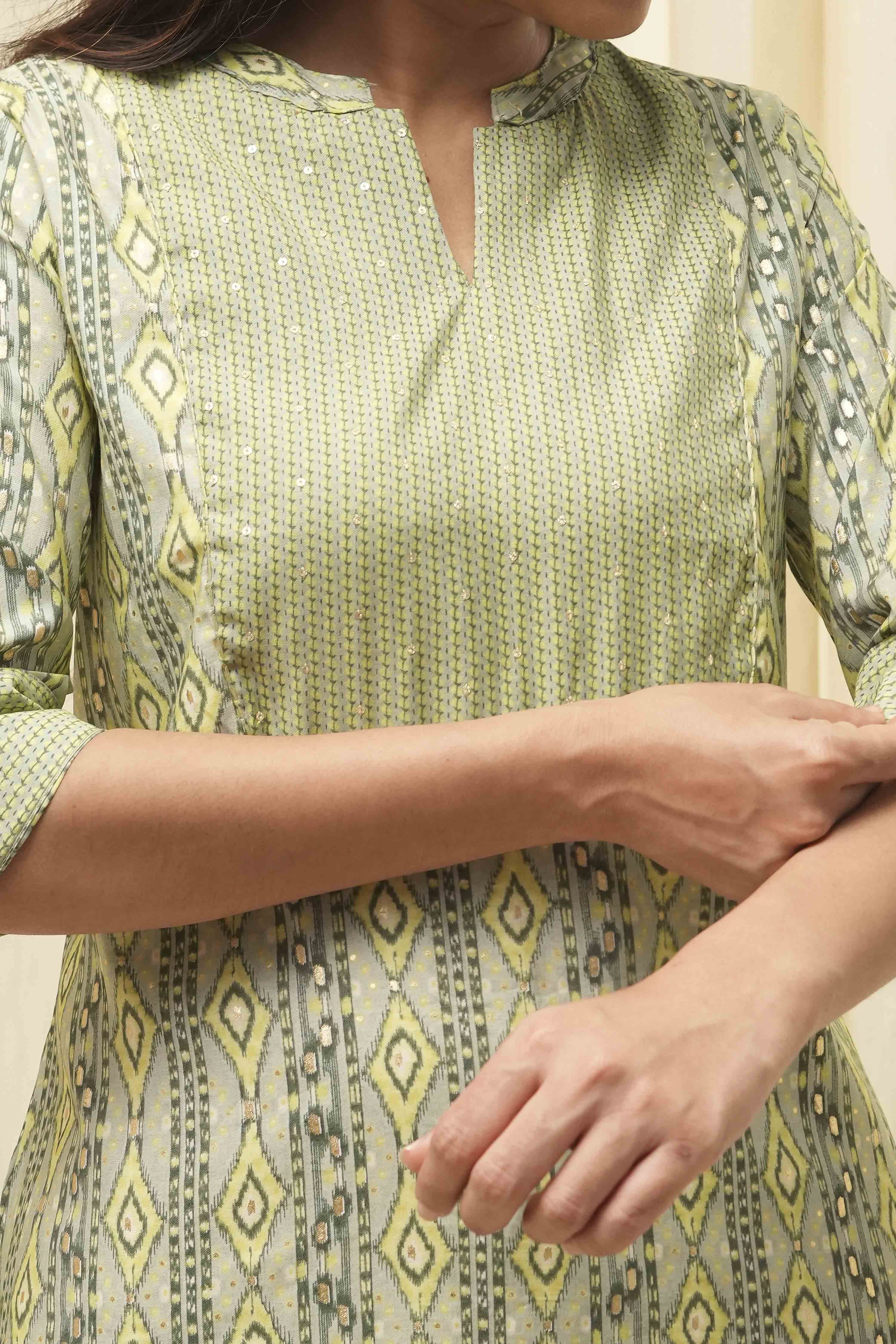 Green Poly Viscose Straight Printed Kurta image number 1