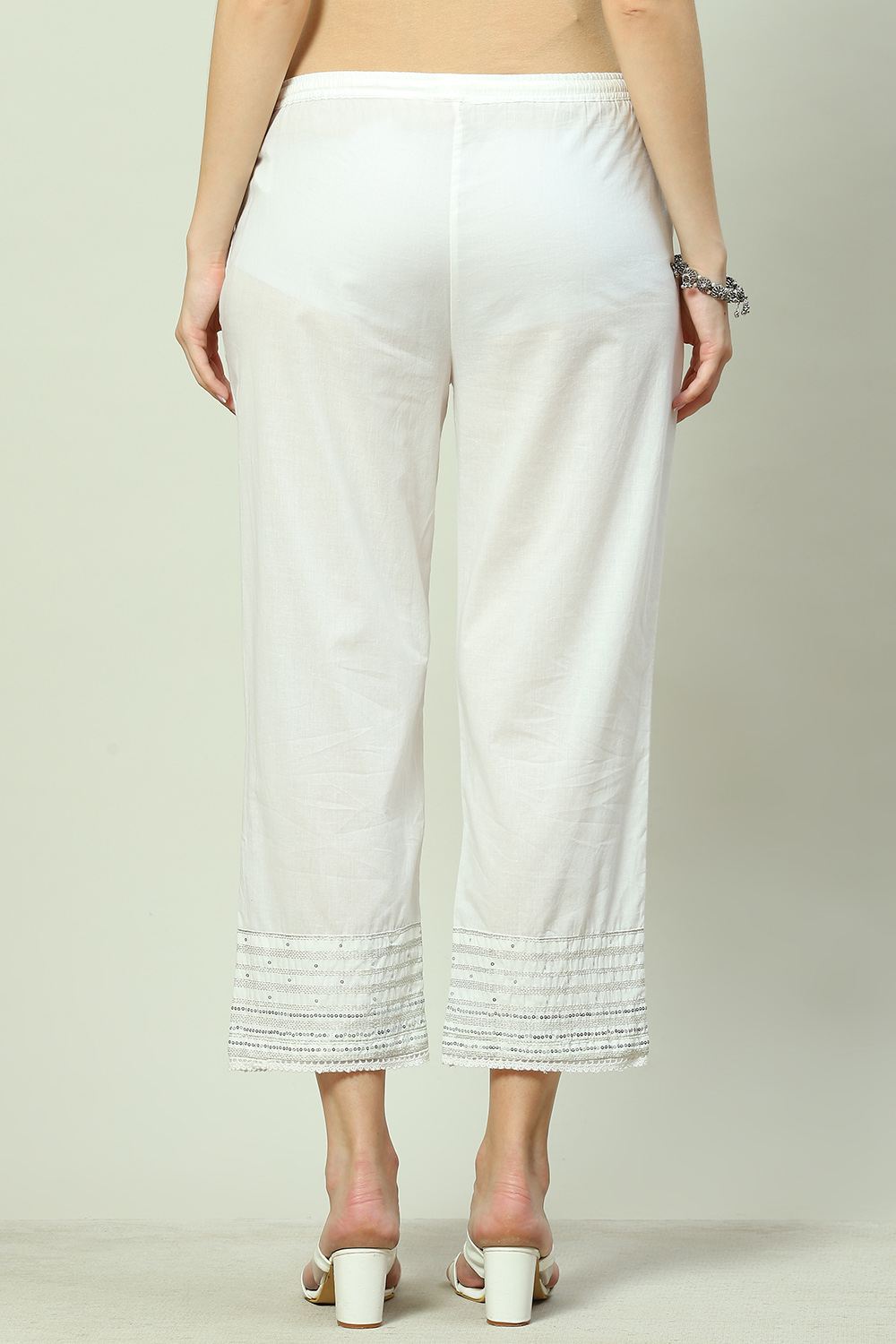 White Cotton Straight Palazzo image number 4