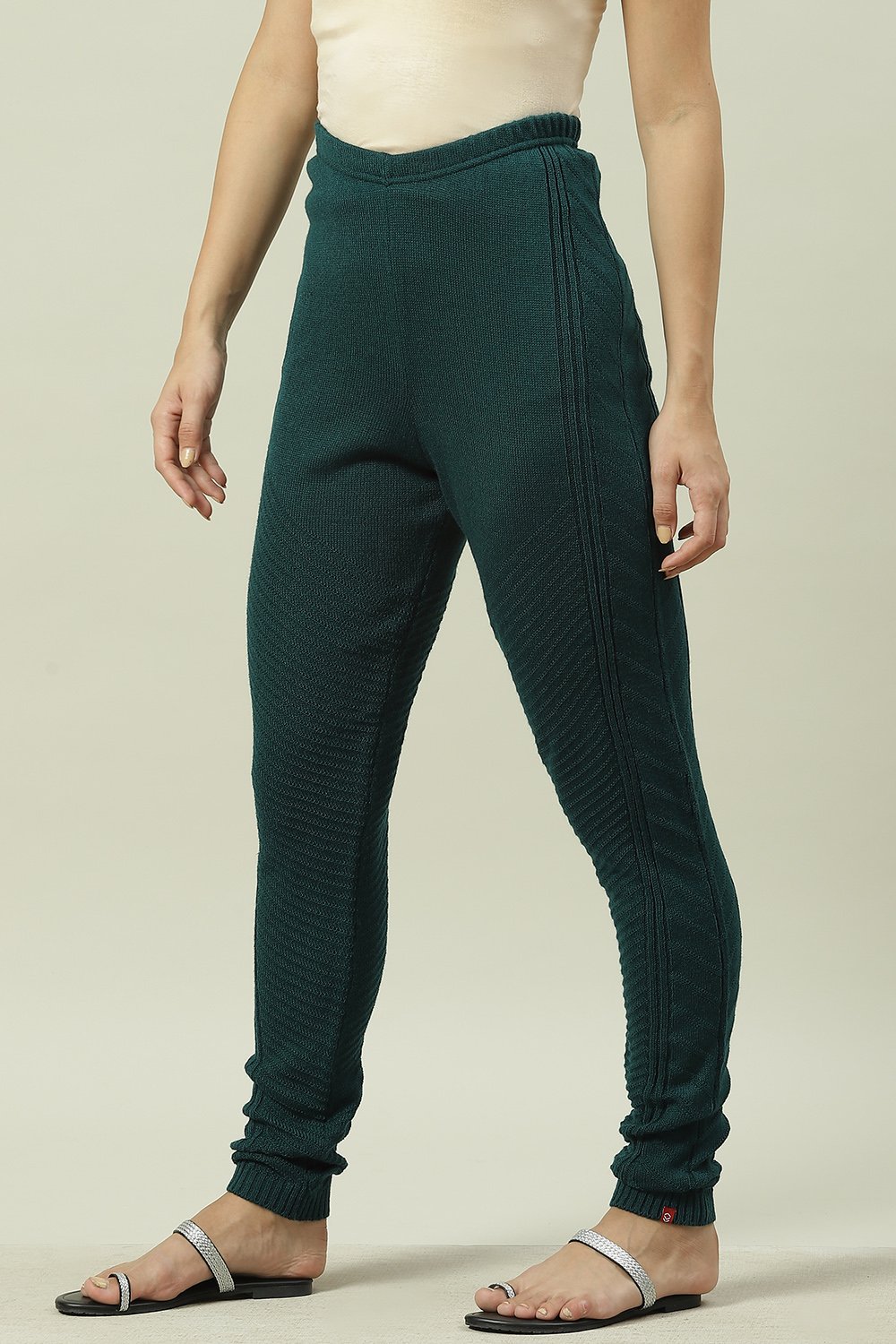 Teal Acrylic Woollen Jeggings image number 3