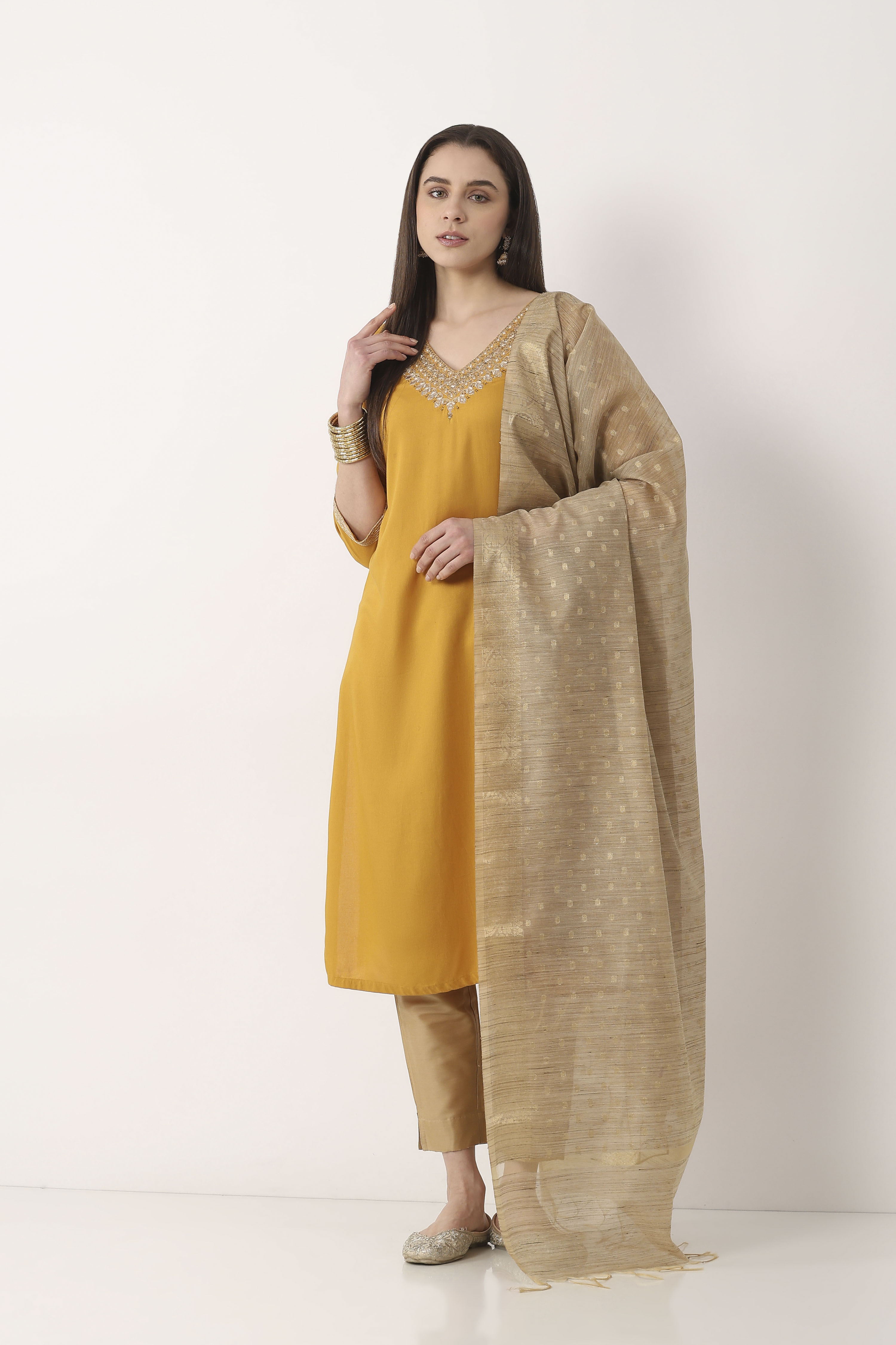 Gold Art Silk Dupatta image number 0