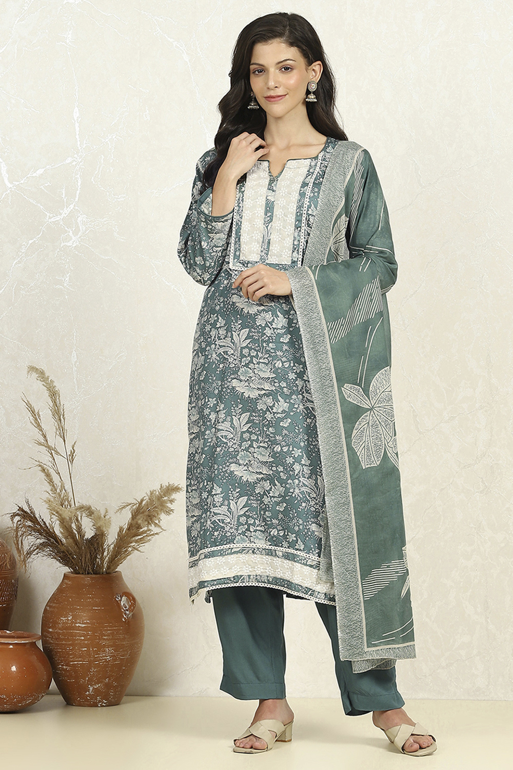 Purple Cotton Unstitched Suit Set image number 7