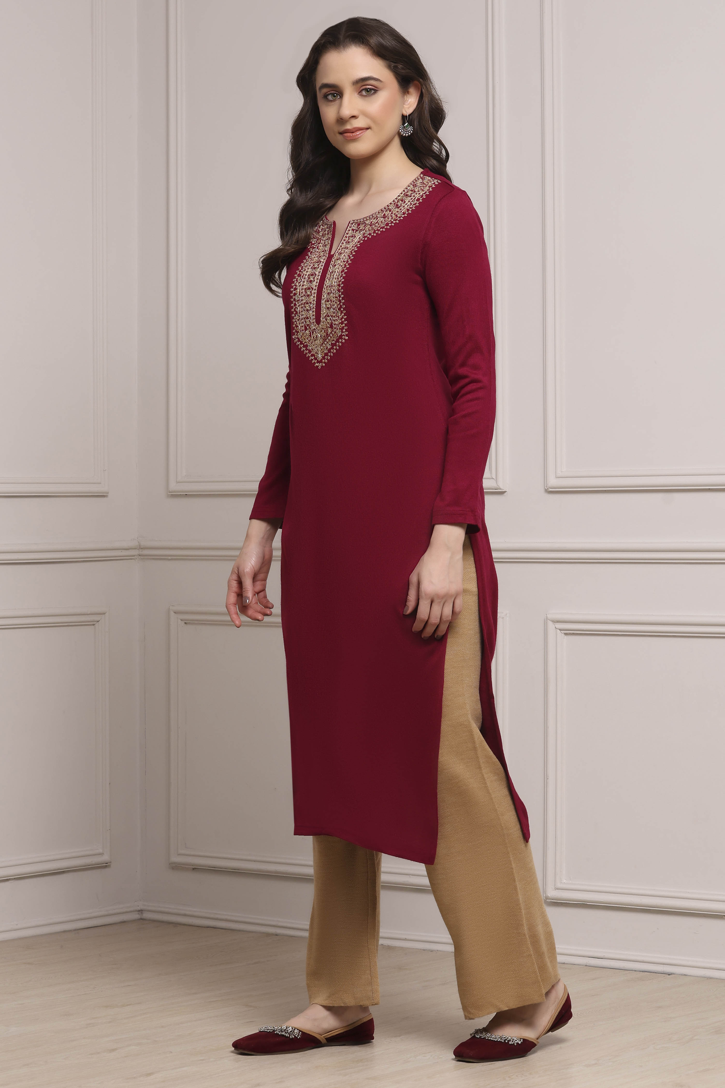 Black Acrylic Straight Dyed Kurta image number 2