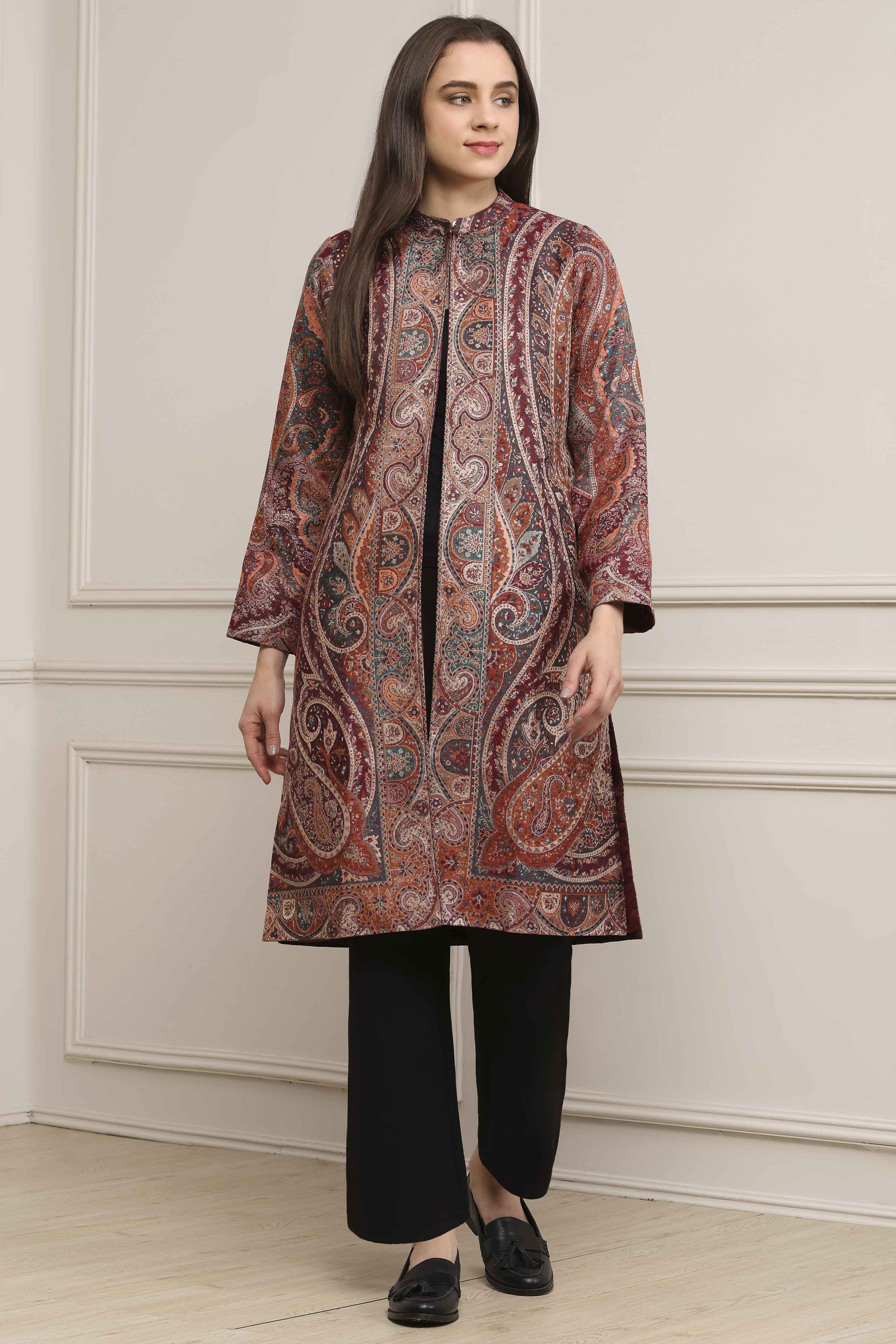 Green-Maroon Acrylic Straight Yarndyed Jacket image number 5