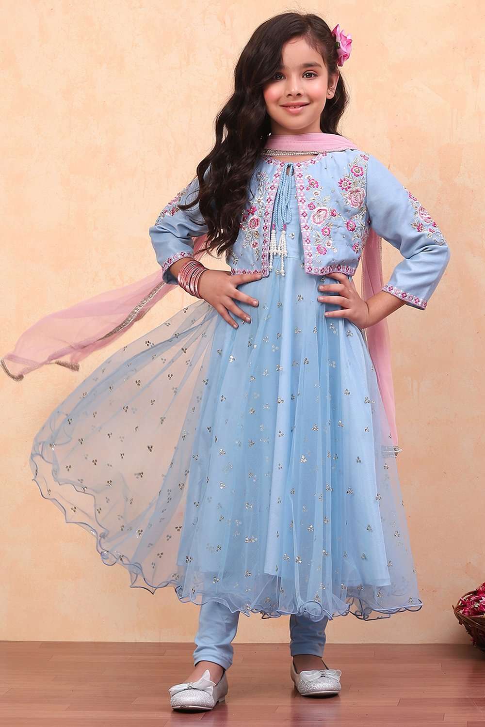 Blue Net Anarkali Suit Set image number 6