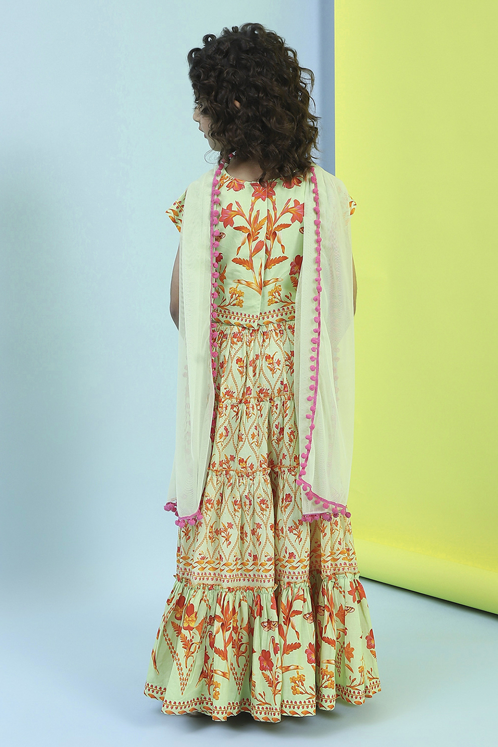 Lime Green Cotton Lehenga Set image number 5