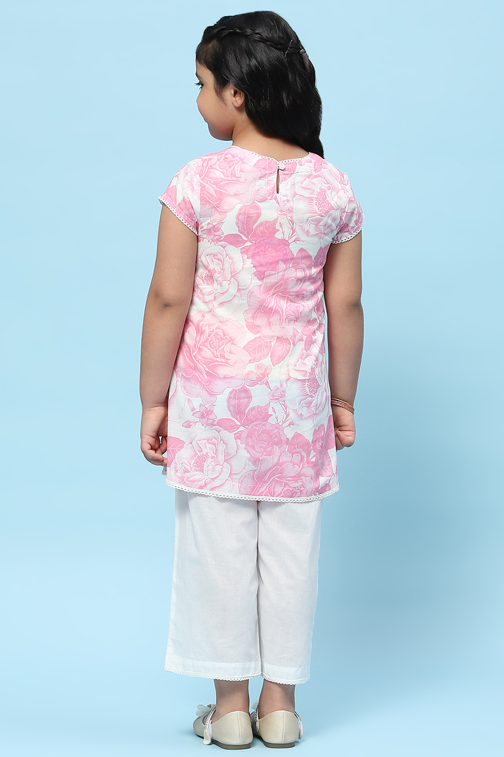 Pink White Cotton Floral Printed Kurta and Palazzo image number 4
