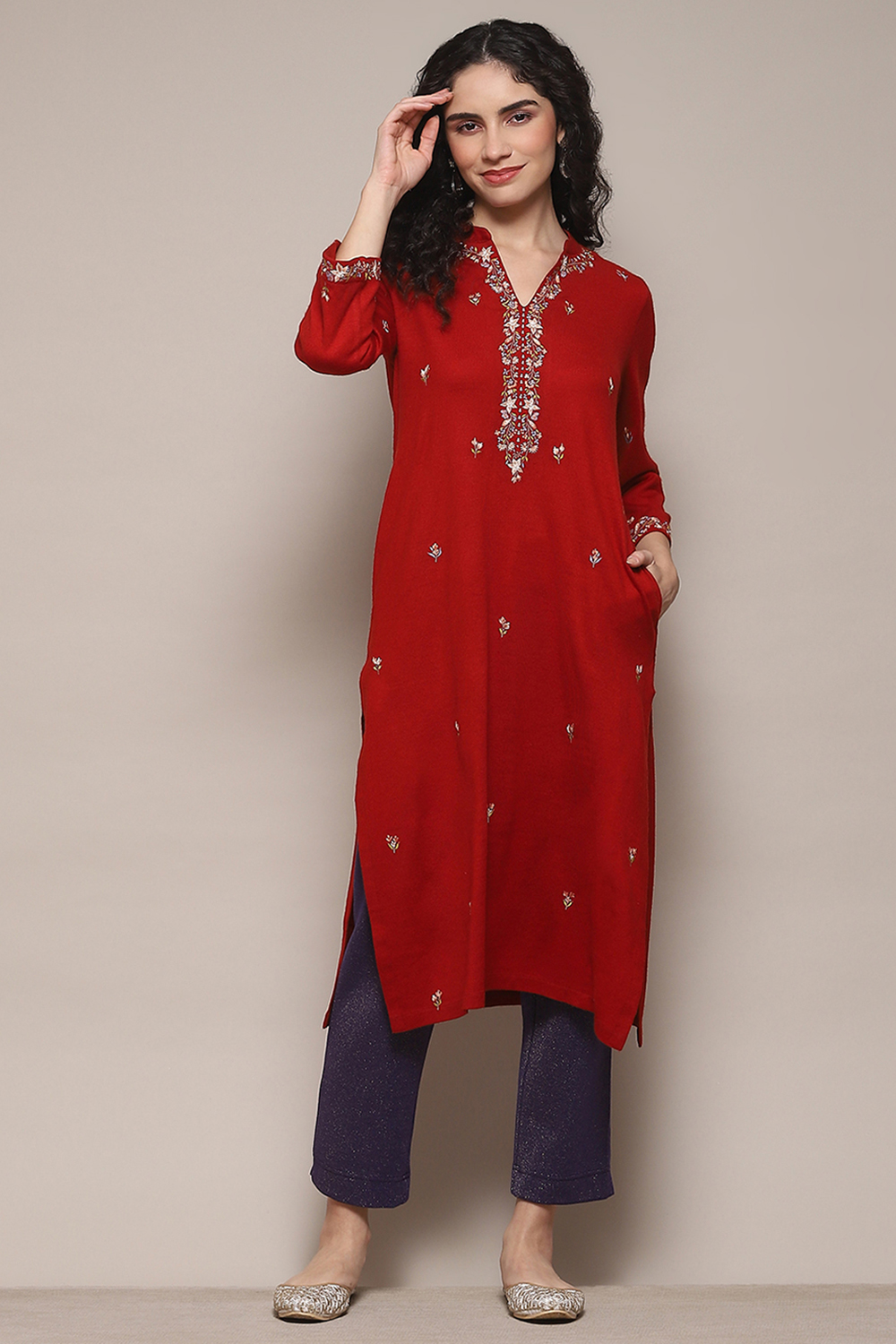 Red Daffodil Straight Yarndyed Kurta image number 5