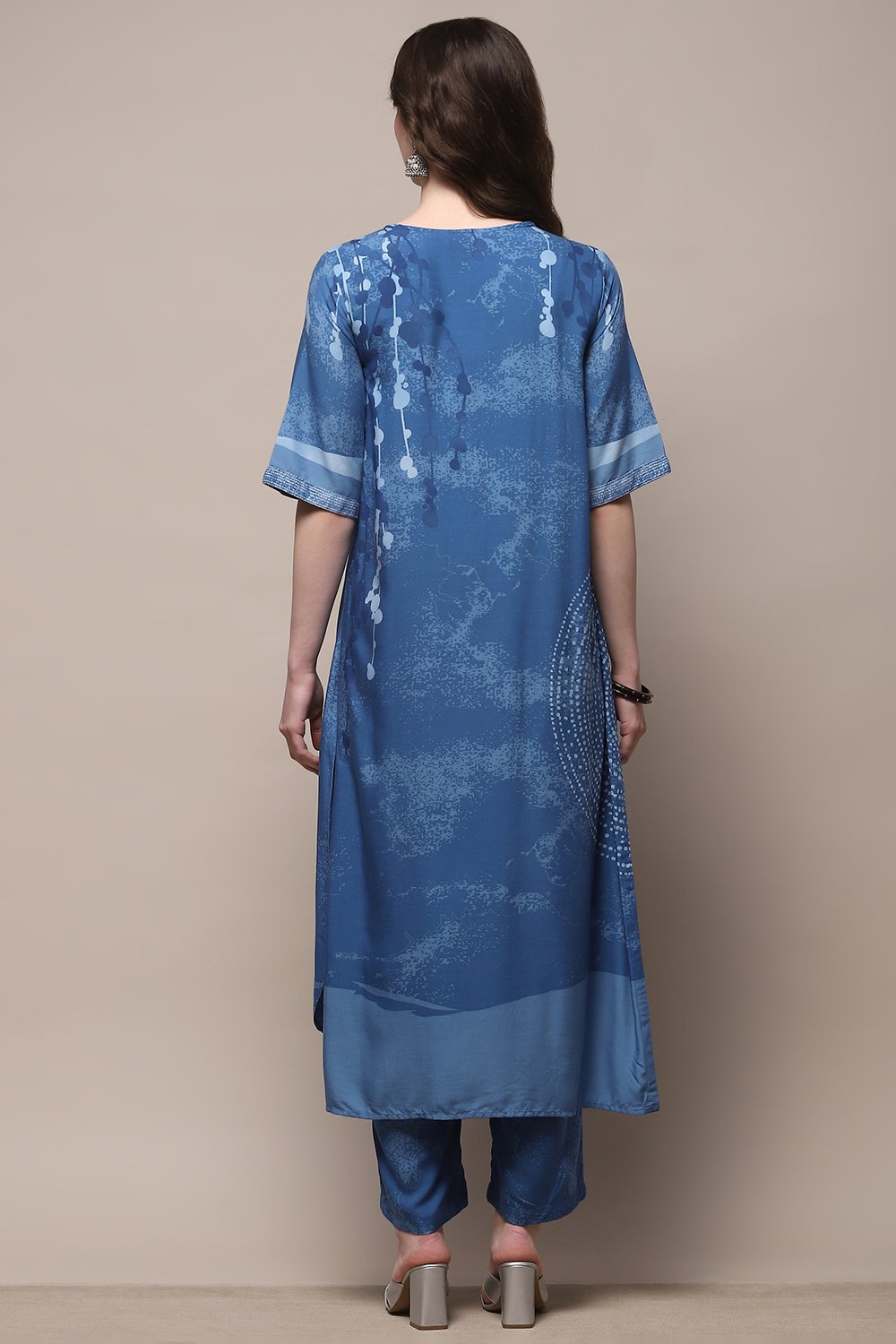 Electric Blue Rayon Straight Kurta Set image number 4