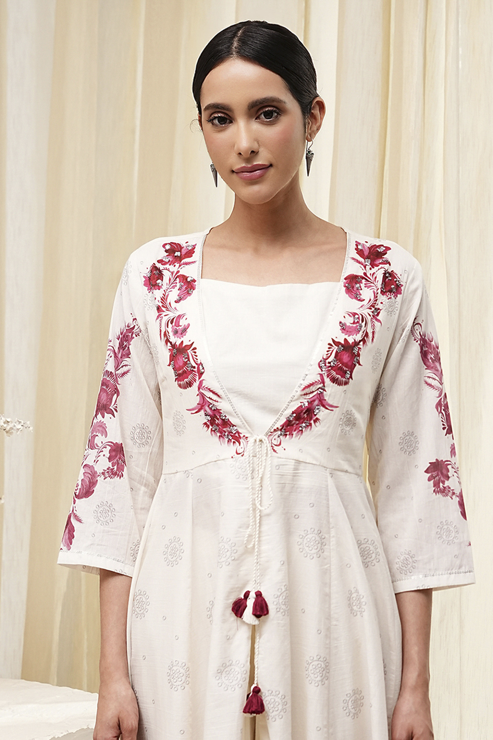 Off-White and Red Anarkali Fusion Set image number 1