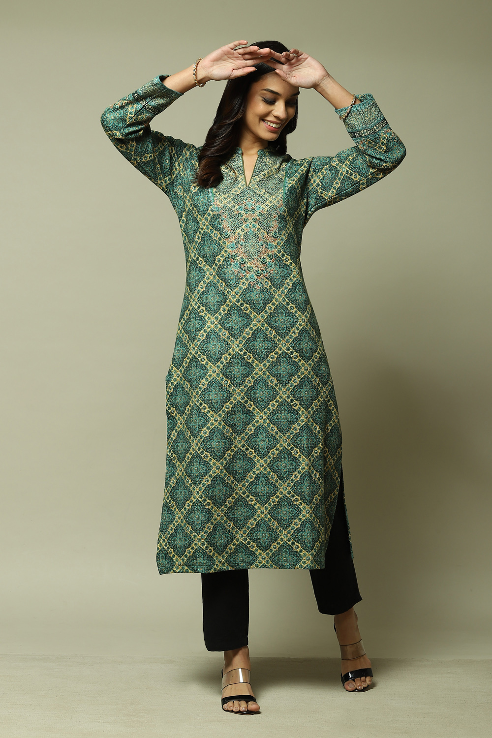 Orange Acrylic Straight Printed Kurta image number 5